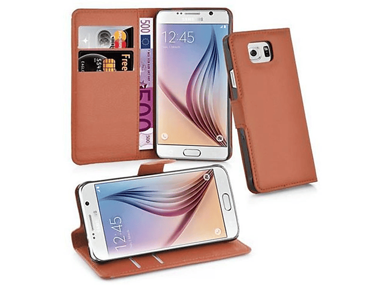 Samsung, S6, Hülle Bookcover, SCHOKO BRAUN Galaxy Standfunktion, Book CADORABO