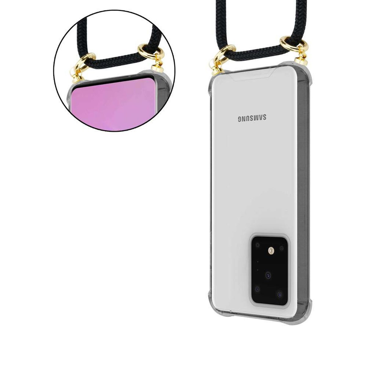 CADORABO Handy abnehmbarer Kordel mit Gold Galaxy Band Kette ULTRA, Samsung, SCHWARZ S20 Ringen, Backcover, und Hülle