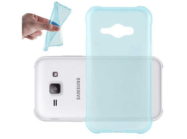 TRANSPARENT Samsung, AIR Ultra ACE, Slim Schutzhülle, J1 CADORABO Backcover, Galaxy TPU BLAU