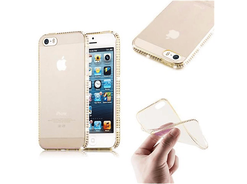 iPhone / Strass 2016, Hülle CADORABO im / Apple, Silikon SE TRANSPARENT GOLD TPU 5 5S Backcover, Design,