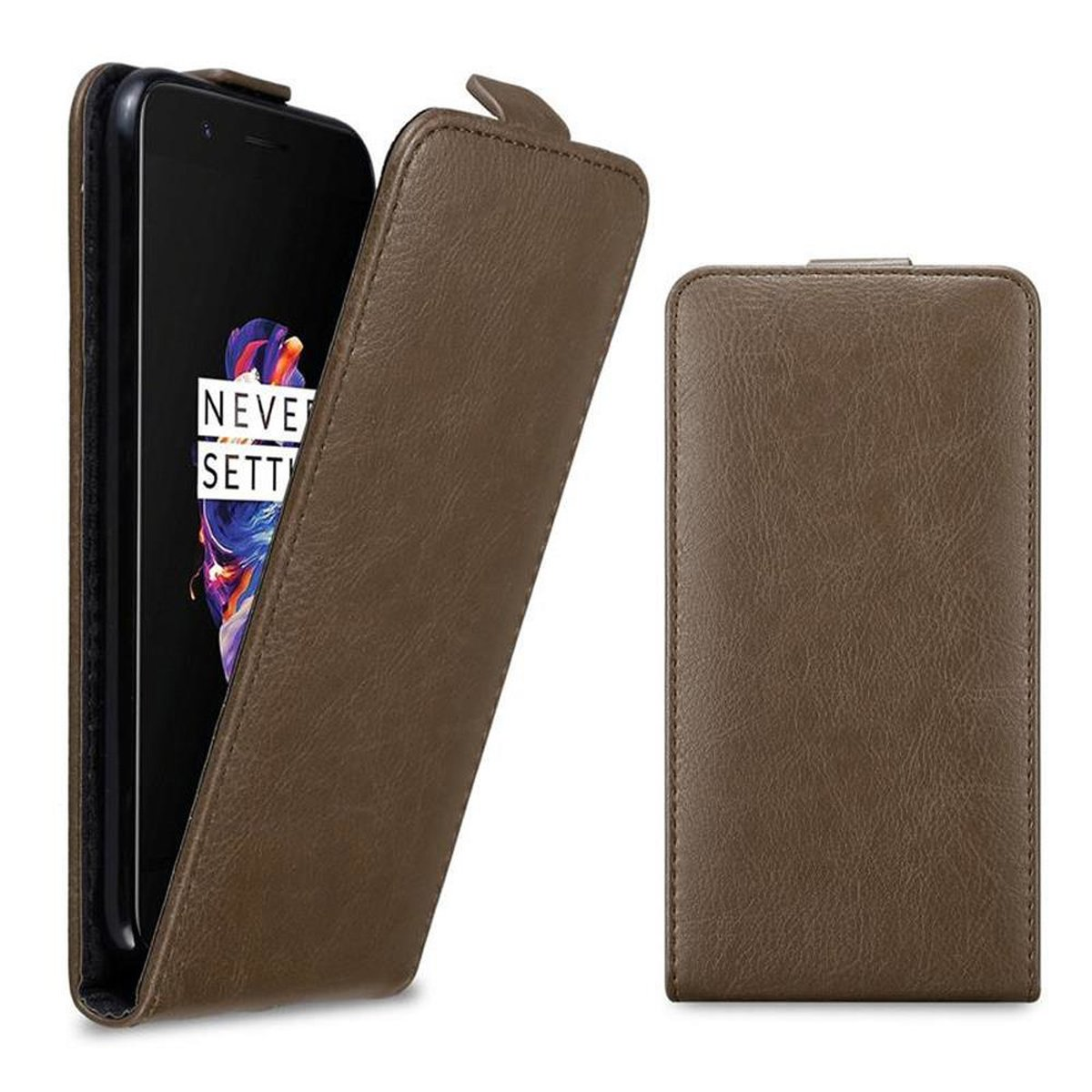 OnePlus, 5, Cover, Style, CADORABO Hülle Flip im KAFFEE BRAUN Flip