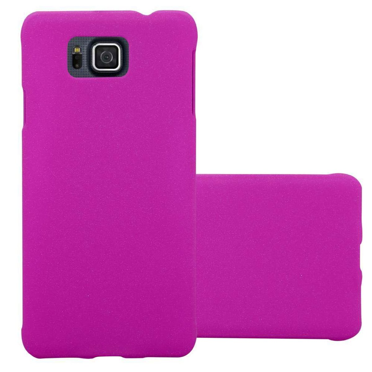 Dos fundas rosas para teléfono, una vertical, la otra plana. Ambas tienen orificios para cámara y altavoz.