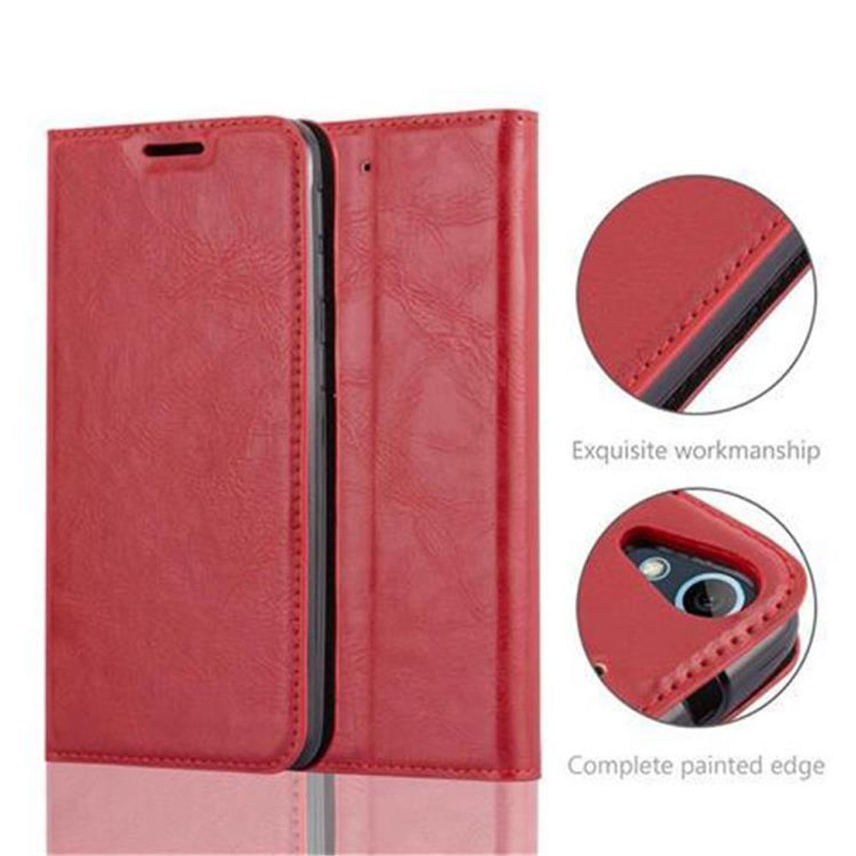 CADORABO APFEL Bookcover, Book Desire Magnet, Invisible Hülle 626G, ROT HTC,