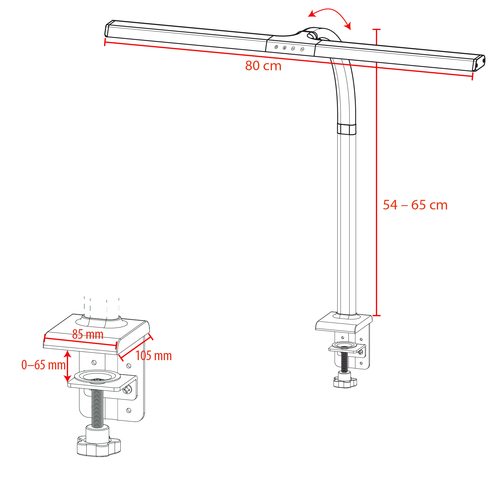 FEINTECH LTL00321E LED-Schreibtischlampe 80 cm warmweiß mit Klemmfuß kaltweiß bis