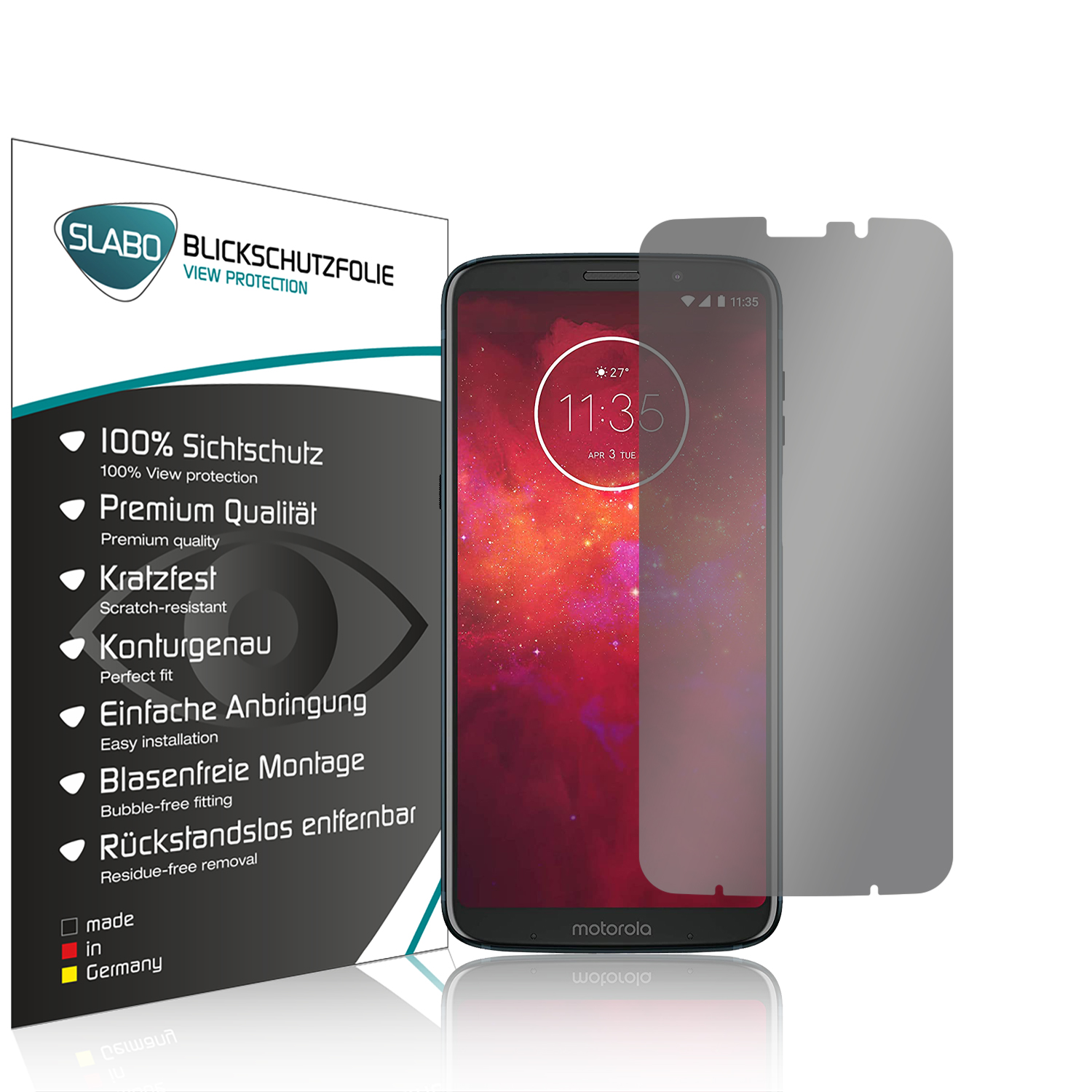 SLABO Blickschutzfolie | Protection Displayschutz(für View Motorola 360° Moto Z3 Z3 Play) Moto