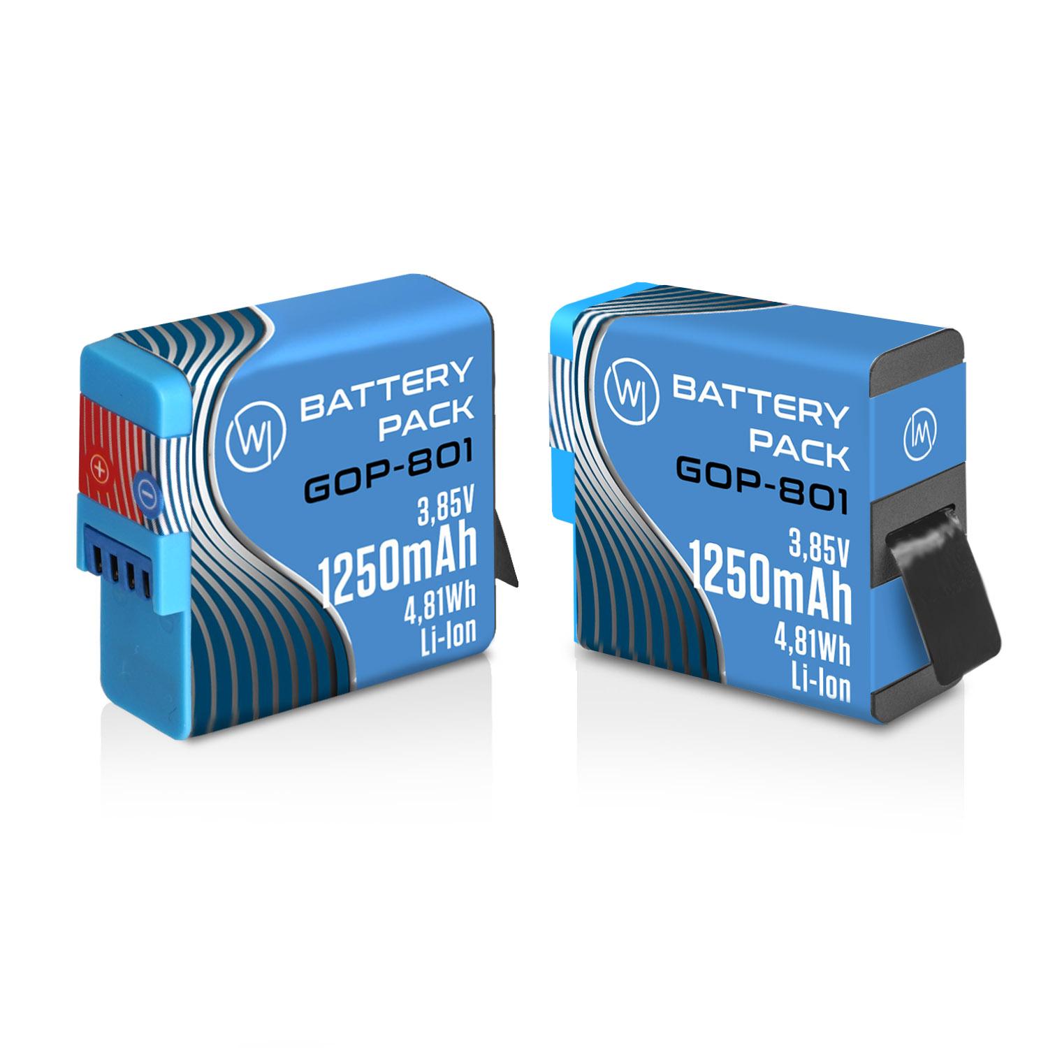 WICKED CHILI 2x Hero6 Batterie, Hero5 Hero8 Blau 8, 5, & Akku für 6, 7, GoPro Ersatz-Akku, Hero7 Hero 2018, AHDBT-801