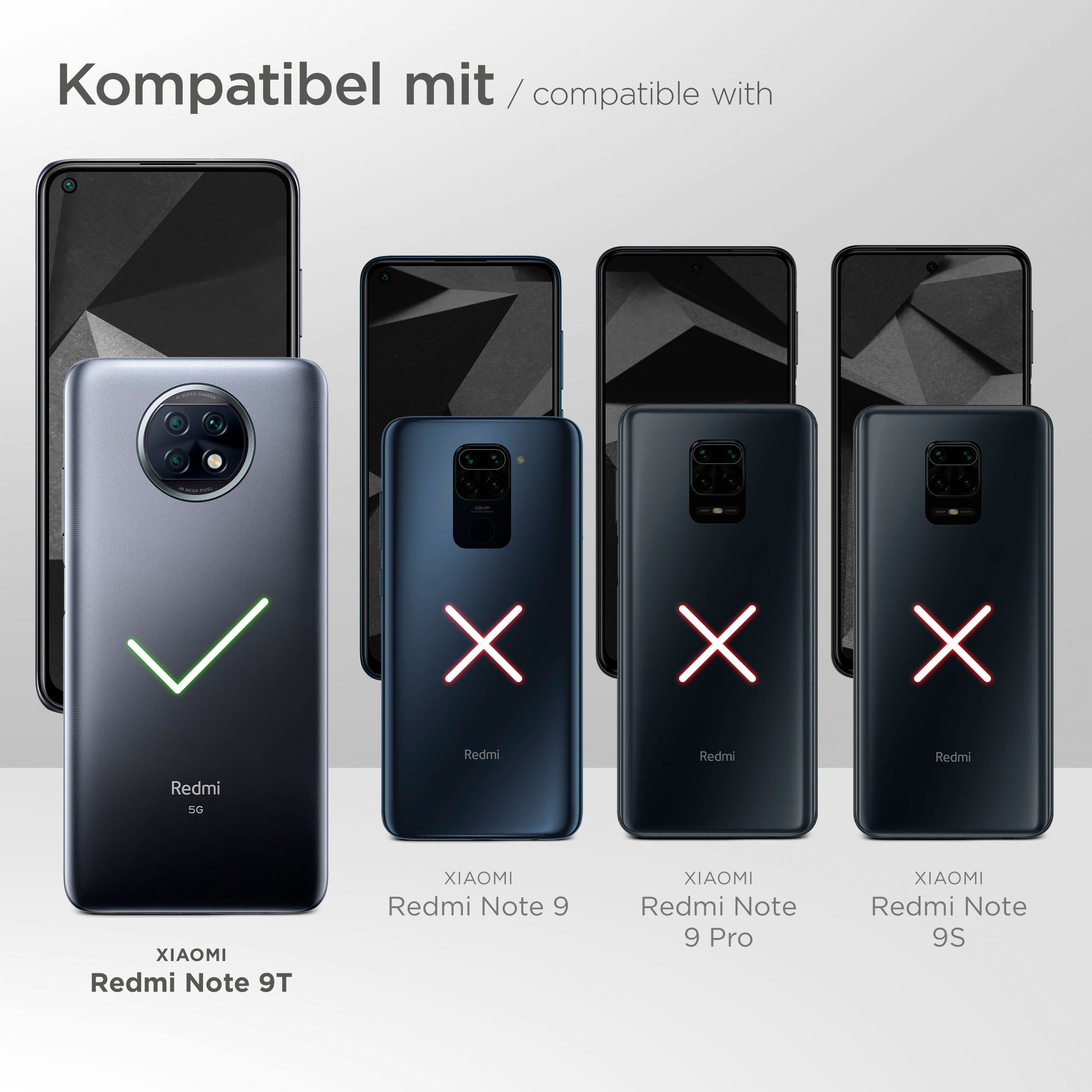 Telefone nebeneinander. Redmi 5G genehmigt, andere Modelle abgelehnt.