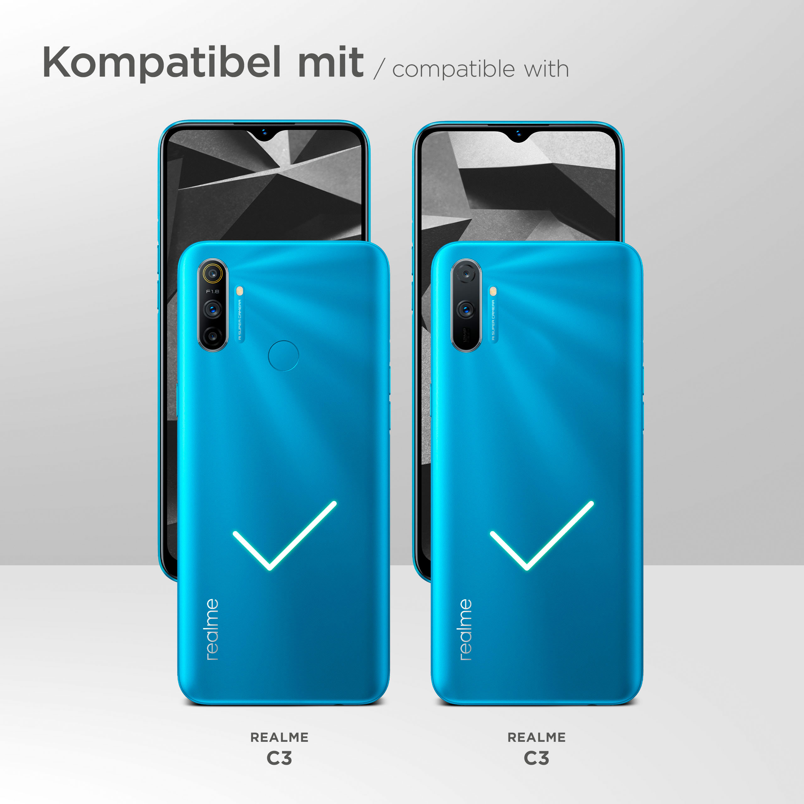 Zwei blaue Telefone nebeneinander mit einem Häkchen auf jedem Bildschirm.