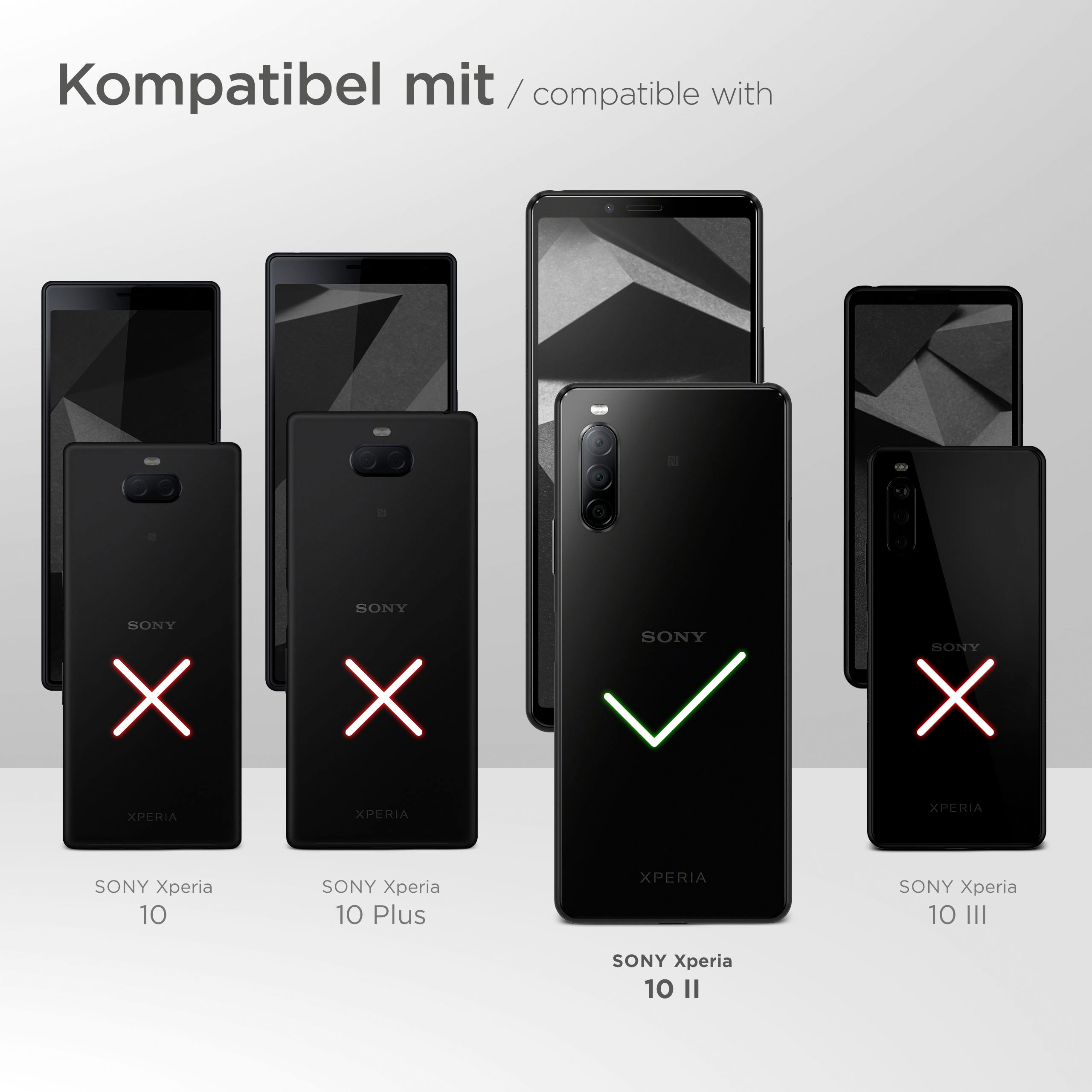 Bild zeigt Telefonkompatibilität, mit einigen Telefonen mit X und einem mit einem Häkchen markiert.