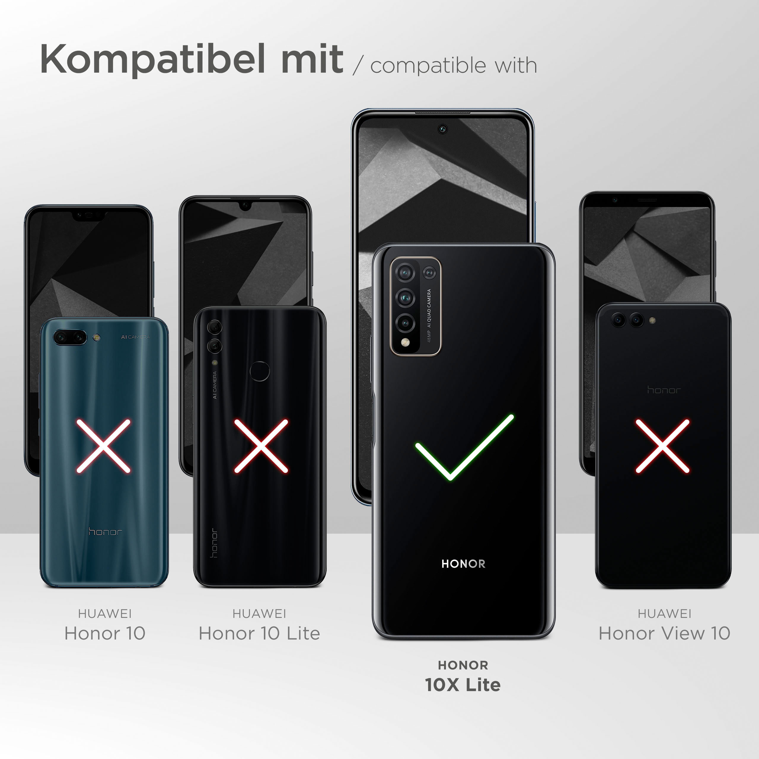 Telefone mit roten Kreuzen, eines mit Haken, zeigt Kompatibilität.