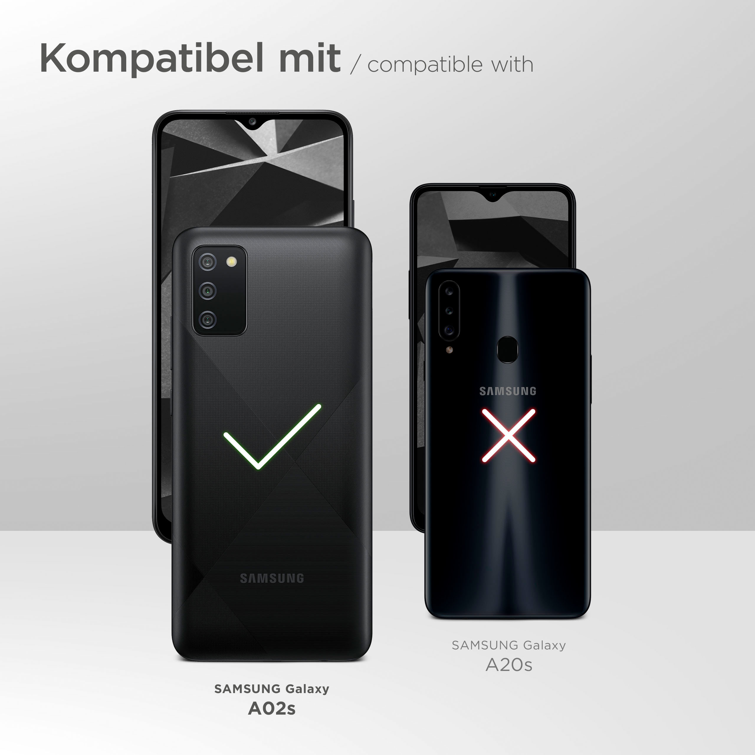 Zwei Smartphones auf weißem Hintergrund. Eines mit Häkchen, das andere mit X.