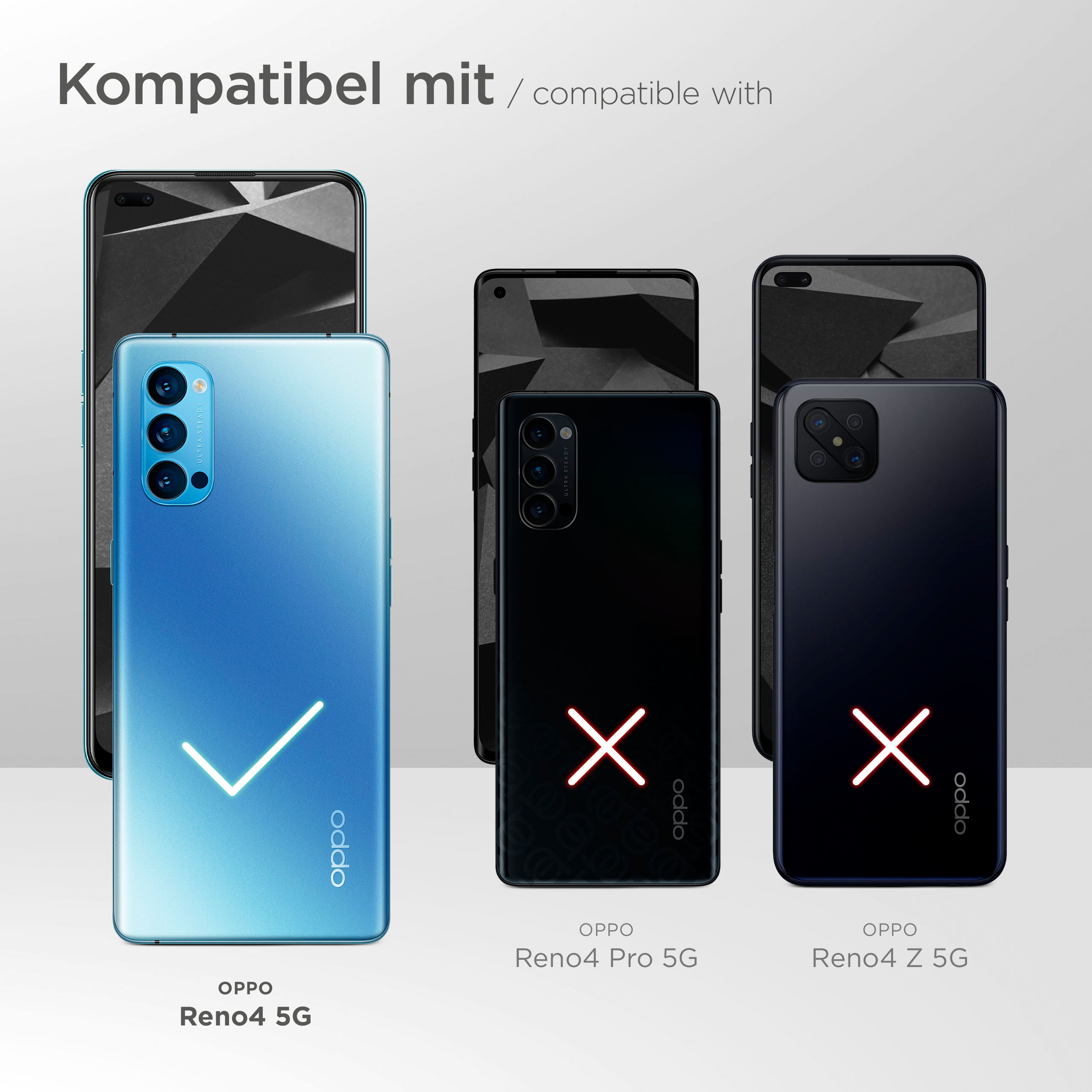 Drei Handys sind im Bild zu sehen. Das linke Handy hat ein Häkchen. Die anderen zwei haben ein X.
