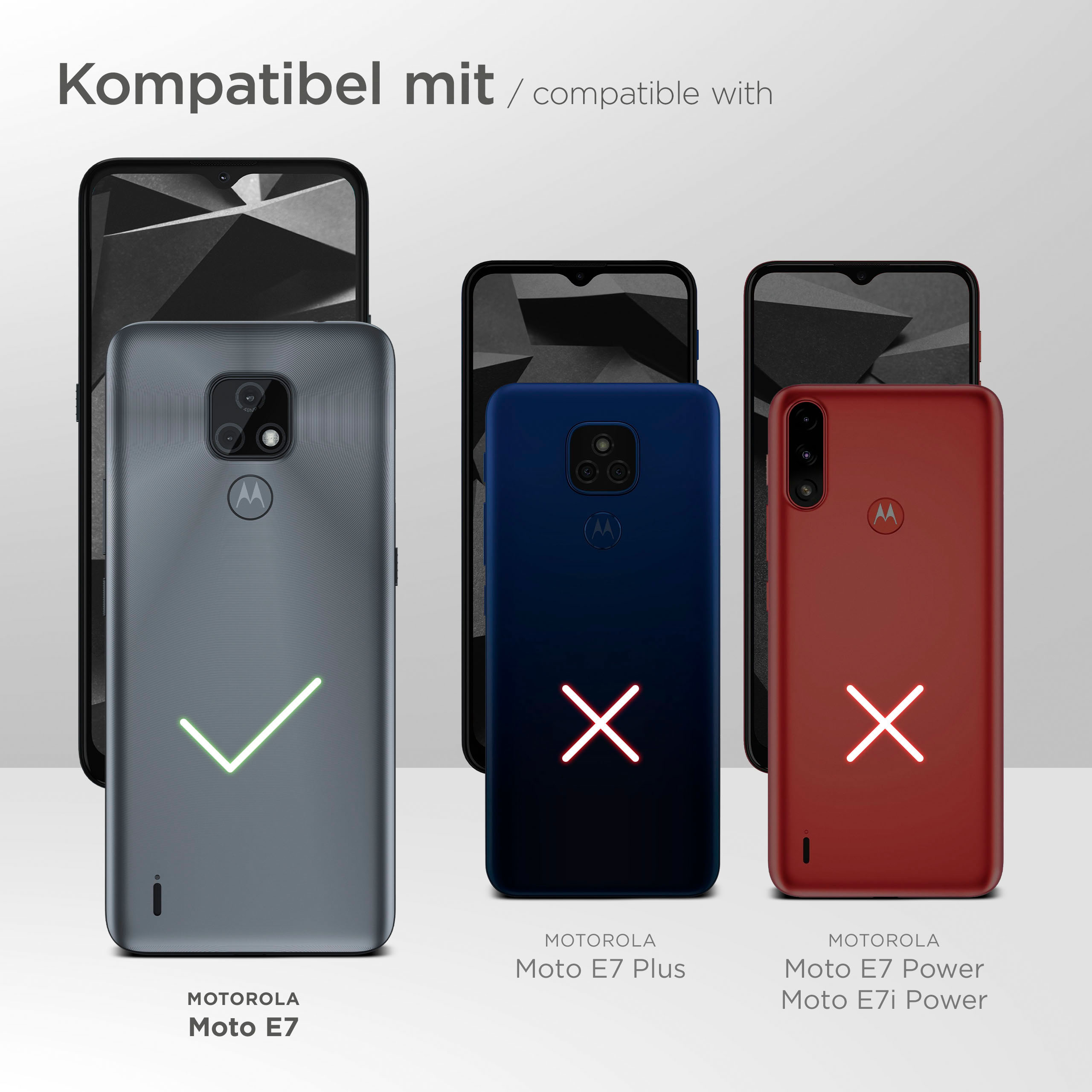 Handyhüllen, eine kompatibel mit Motorola Moto E7, andere nicht.