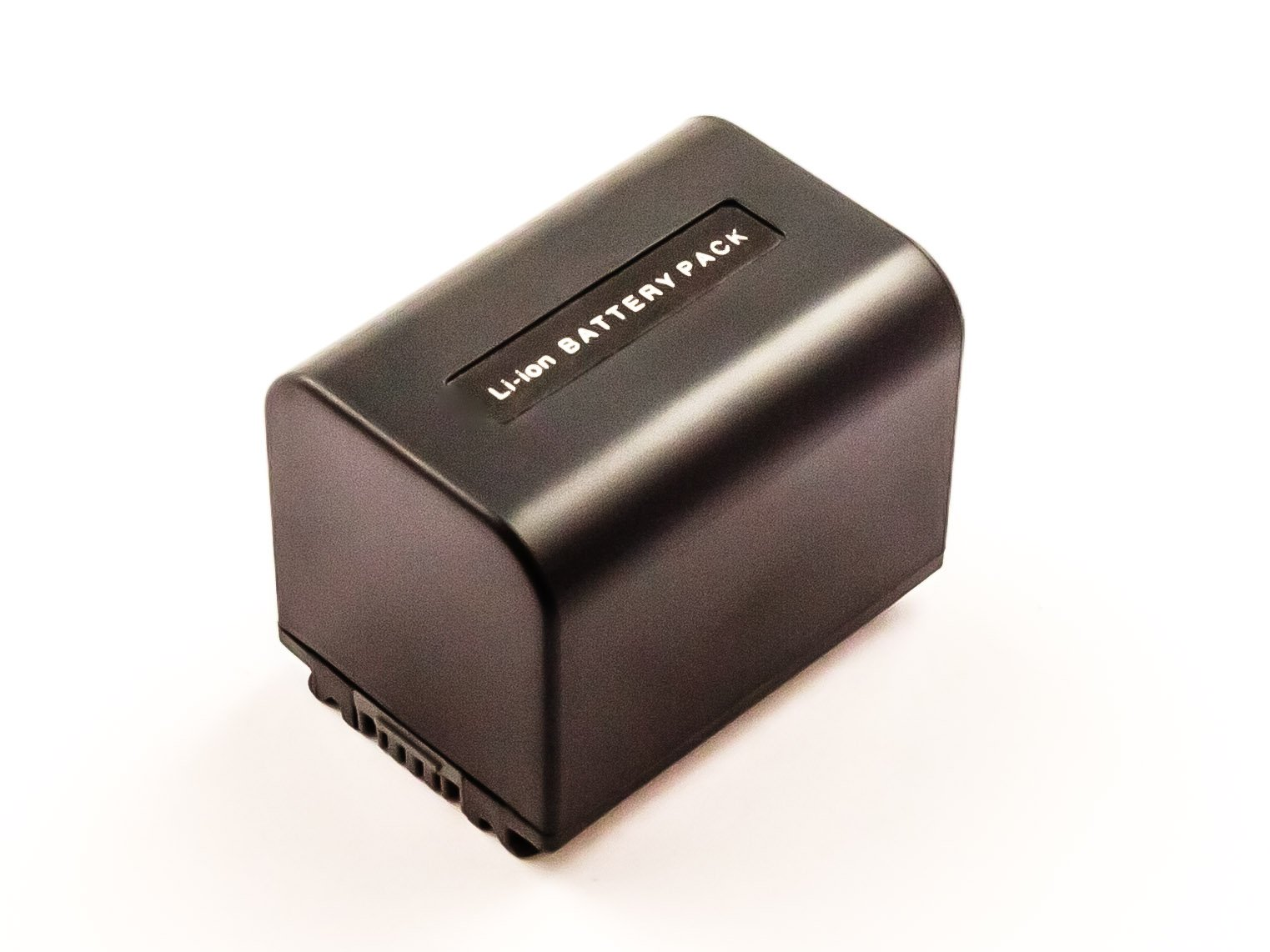 Schwarzer rechteckiger Li-Ionen-Akku. Der Text auf dem Akku lautet: Li-ion BATTERY PACK.