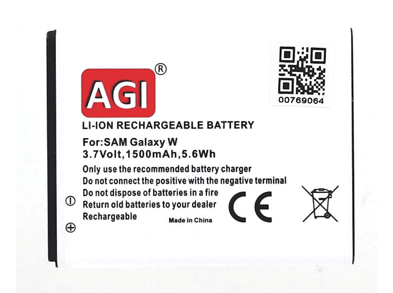 AGI Akku kompatibel Volt, mit GT-I8150 Li-Ion, 1300 Li-Ion Samsung Handy-/Smartphoneakku, 3.7 mAh