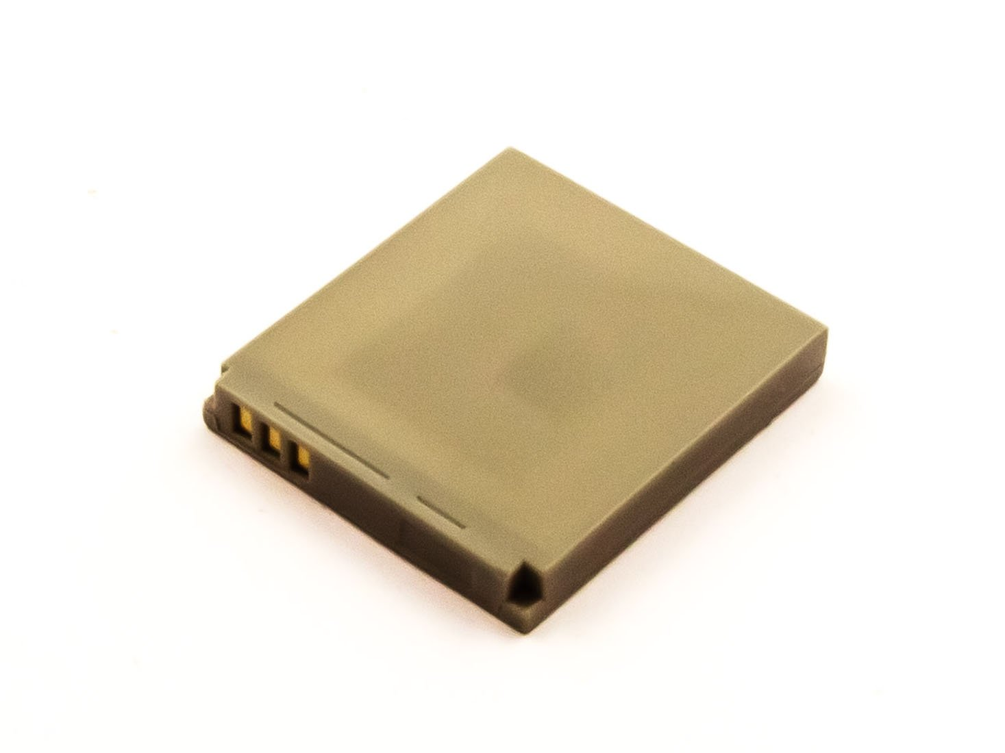 Kleine, hellfarbene rechteckige Batterie. Drei goldene Kontakte.