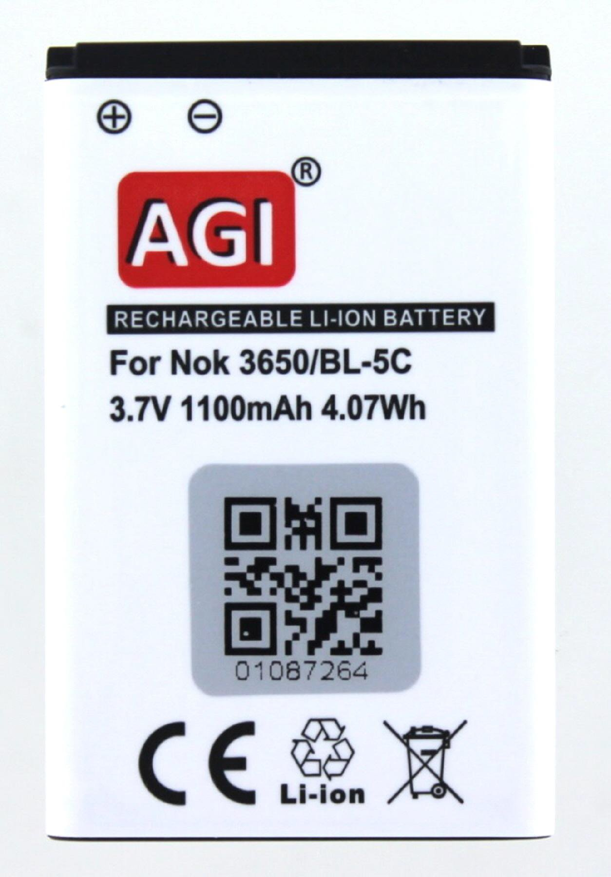 1208 mAh Nokia Volt, AGI kompatibel mit Li-Ion 1000 Handy-/Smartphoneakku, Akku Li-Ion, 3.7