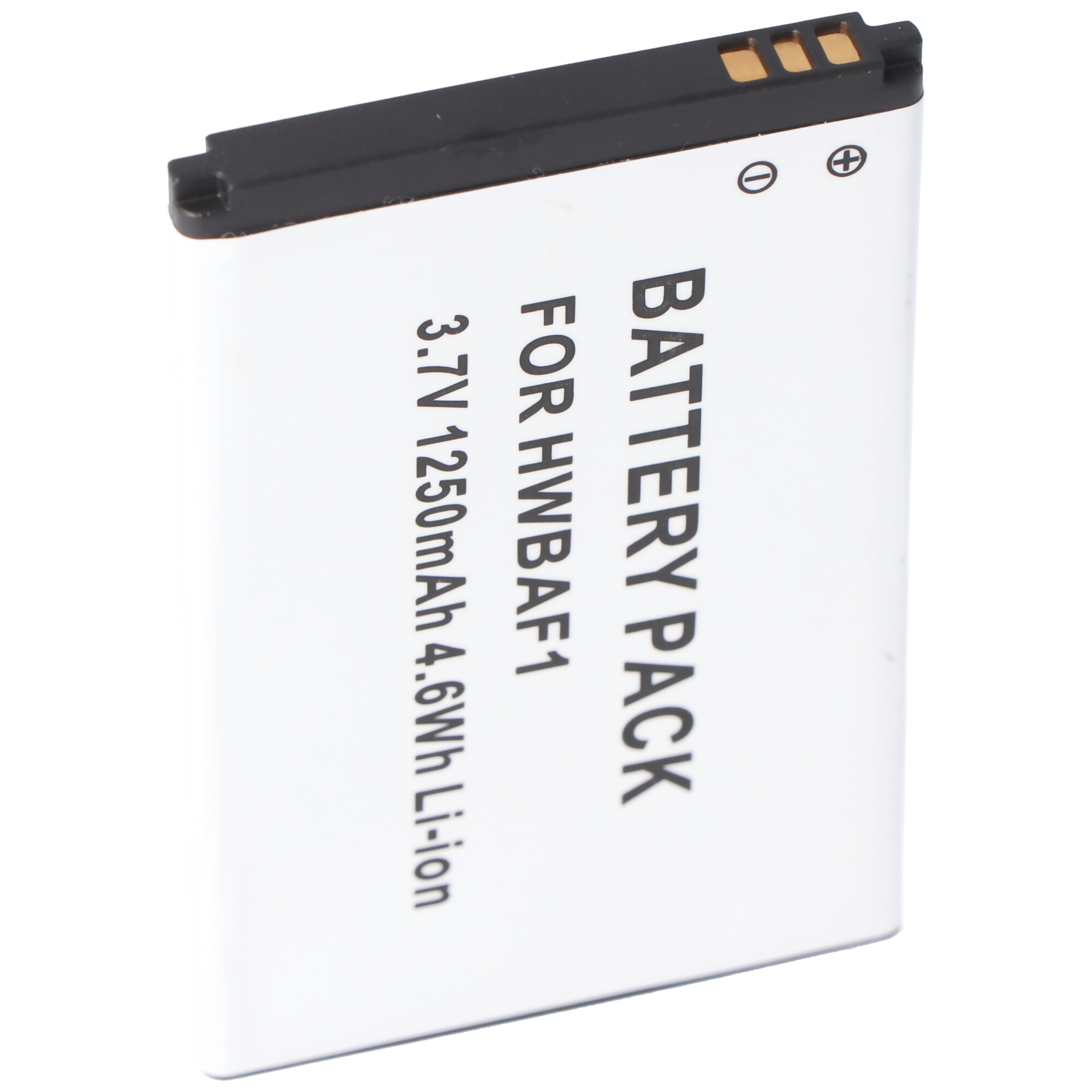 Ein weißes Akkupack mit schwarzem Text, beschriftet mit 'BATTERY PACK' und anderen Spezifikationen.