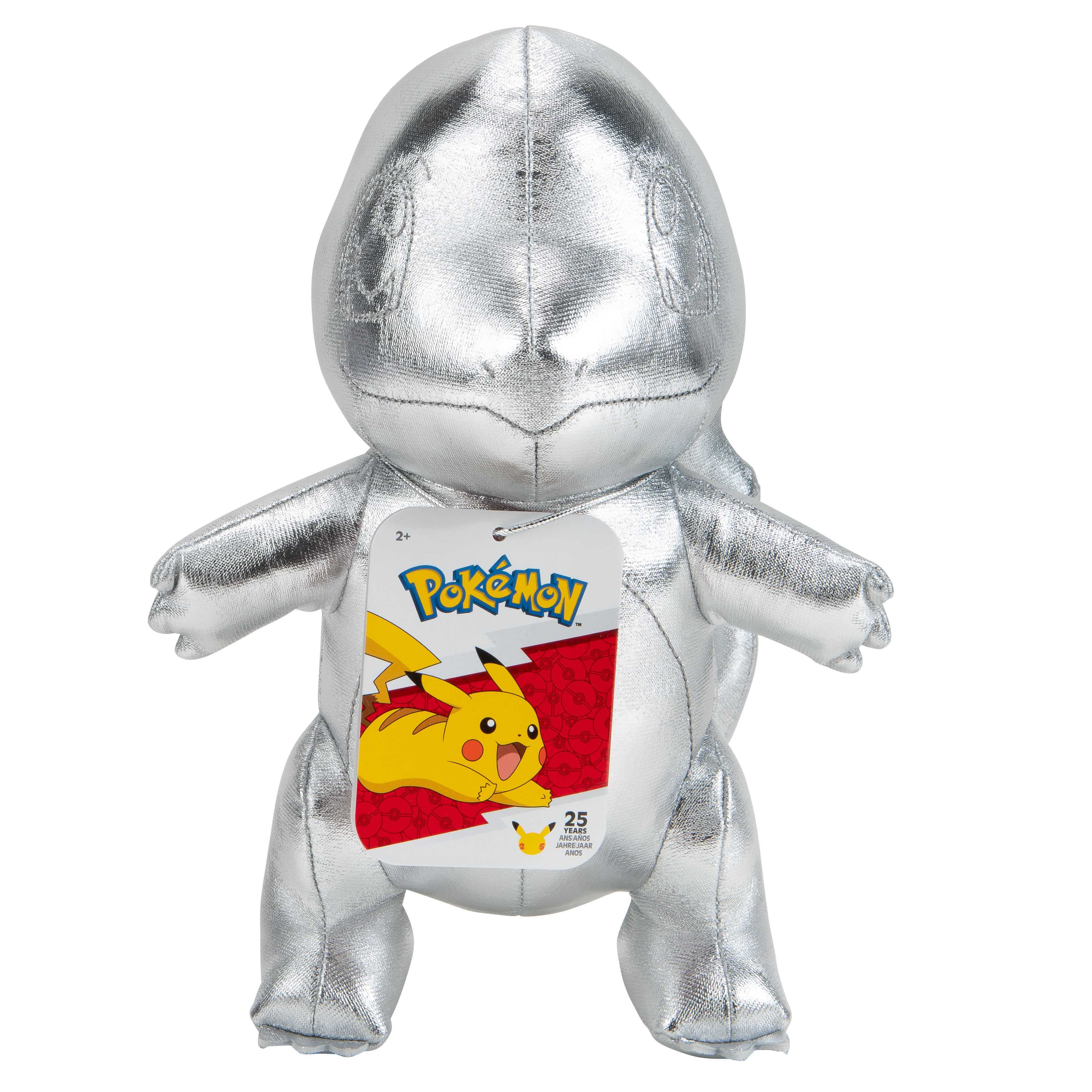Silbernes metallisches Pokemon-Plüschtier mit Anhänger.