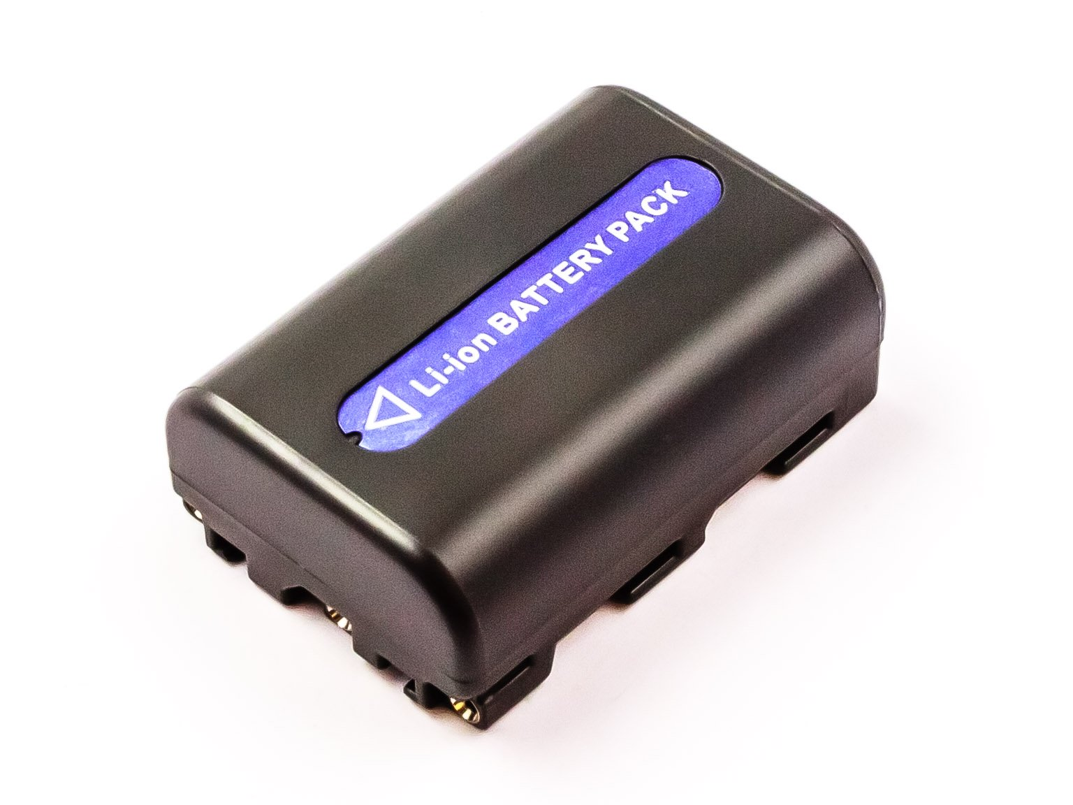 Schwarzer Akku mit blauem Aufkleber mit der Aufschrift 'Li-Ion Battery Pack'.