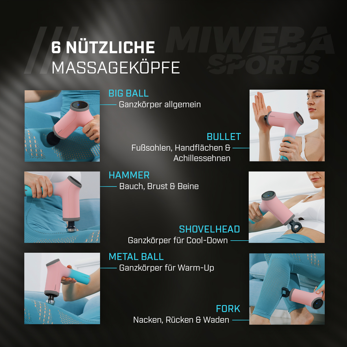 MIWEBA SPORTS Massagegerät MM200 Massagepistole, Pink/Türkis