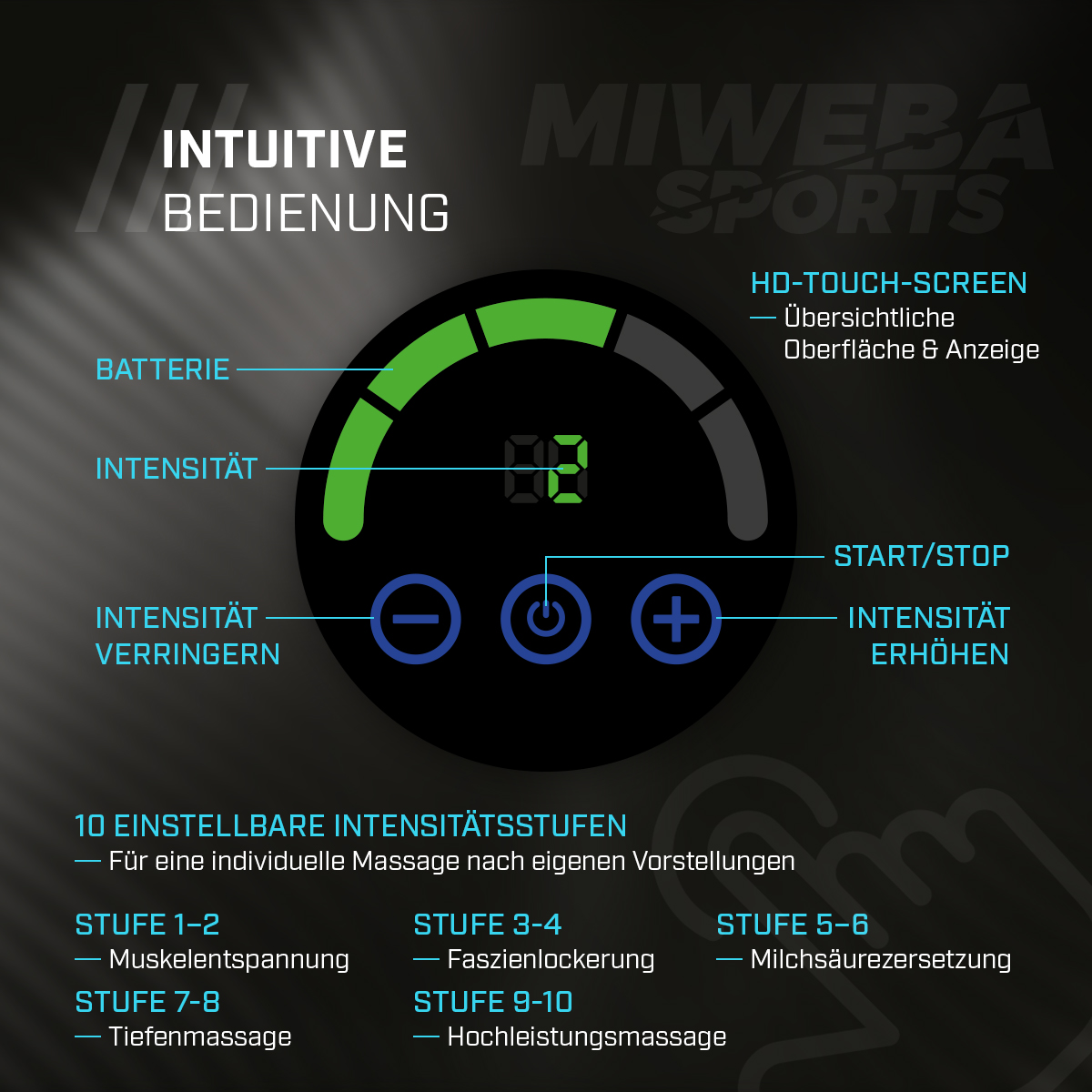MIWEBA SPORTS Massagegerät MM200 Massagepistole, Schwarz/Grau