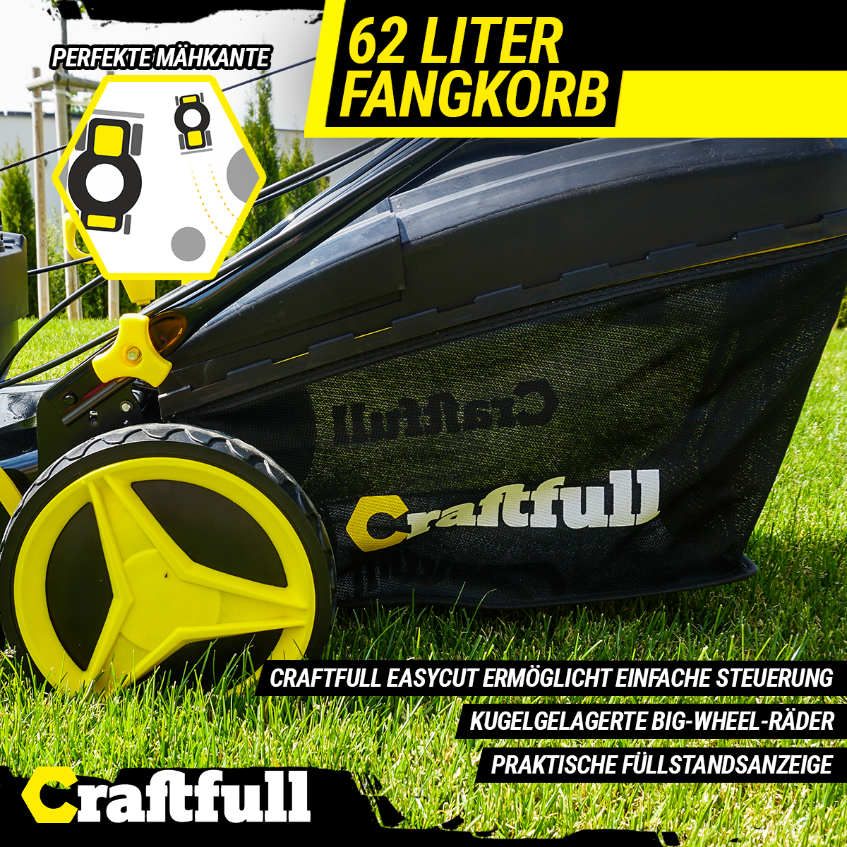 CRAFTFULL Premium 5in1 CR-196-10, mm, mm, mit 530 - Verstellbare l 75 62 25 (Schnittbreite: Schnitthöhe Fangkorb-Volumen) Rasenmäher