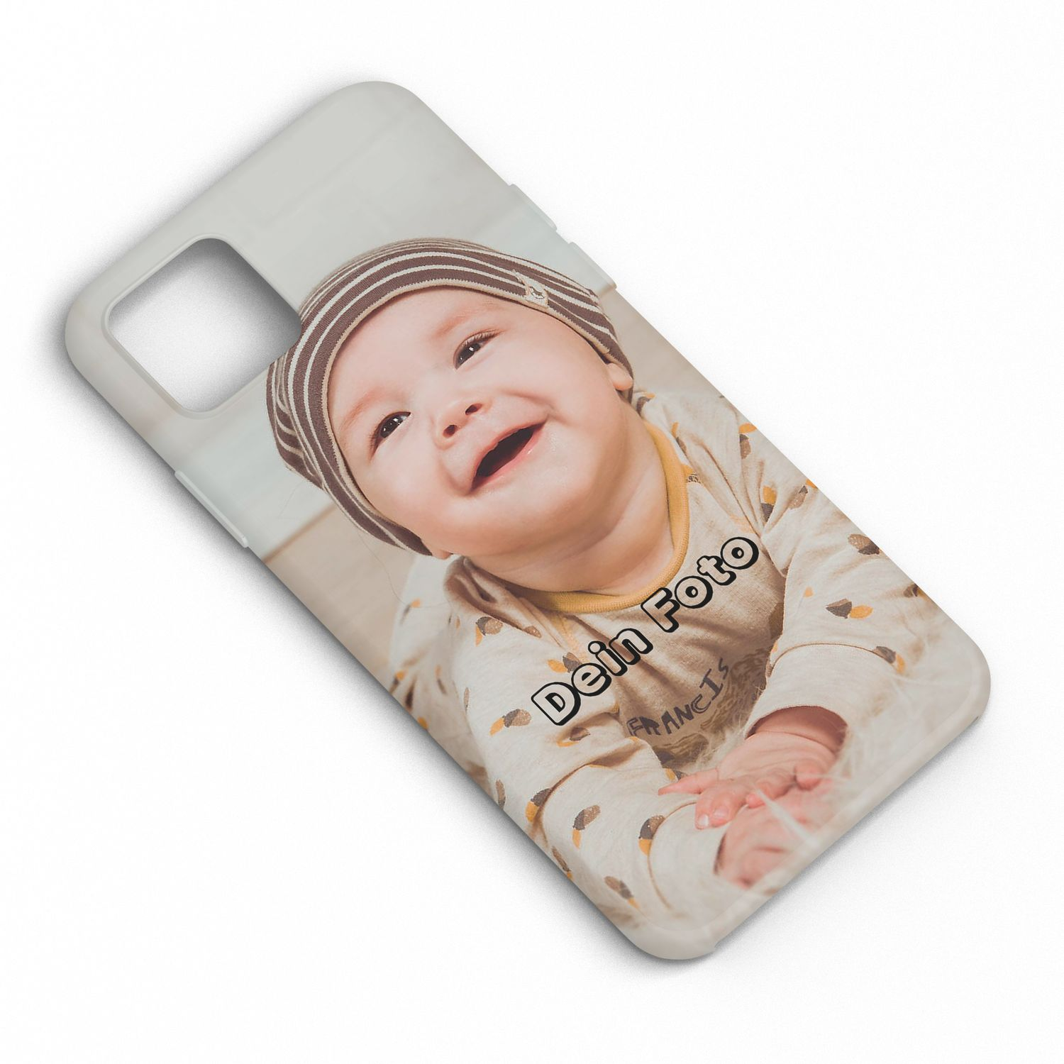 Handyhülle mit Babyfoto und Text 'Dein Foto'.