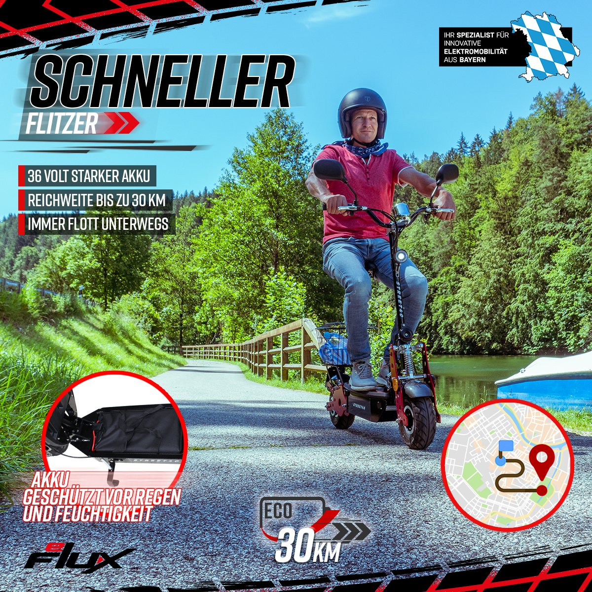 Zoll, Street schwarz) EFLUX E-Scooter (Laufradgröße: Unisex-Rad, 4 40