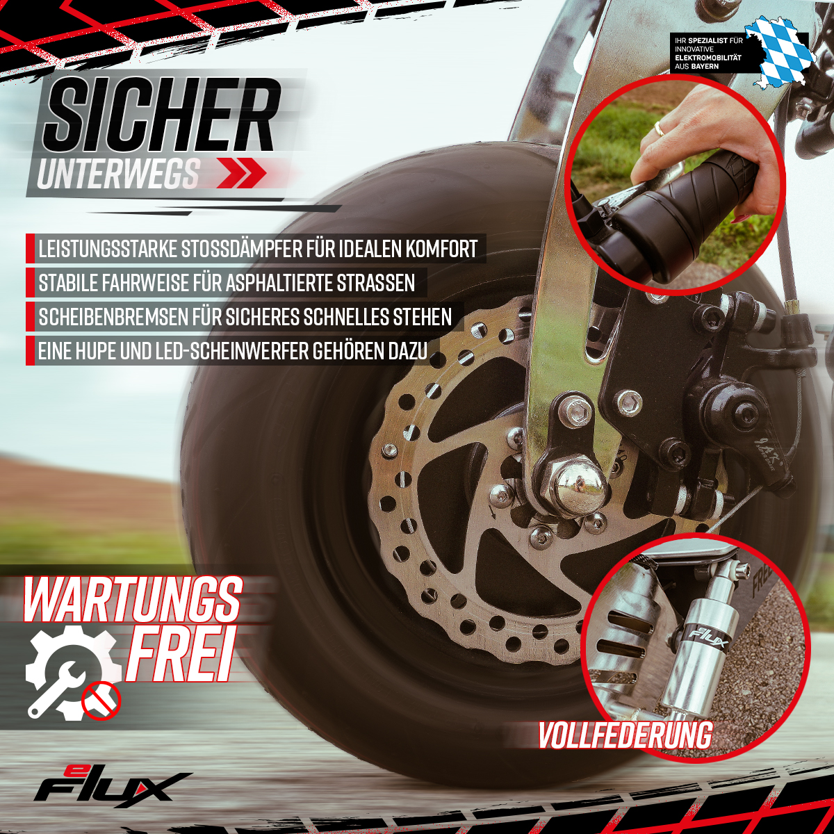 X2 E-Scooter Freeride Unisex-Rad, Zoll, EFLUX Schwarz) (Laufradgröße: 6,5
