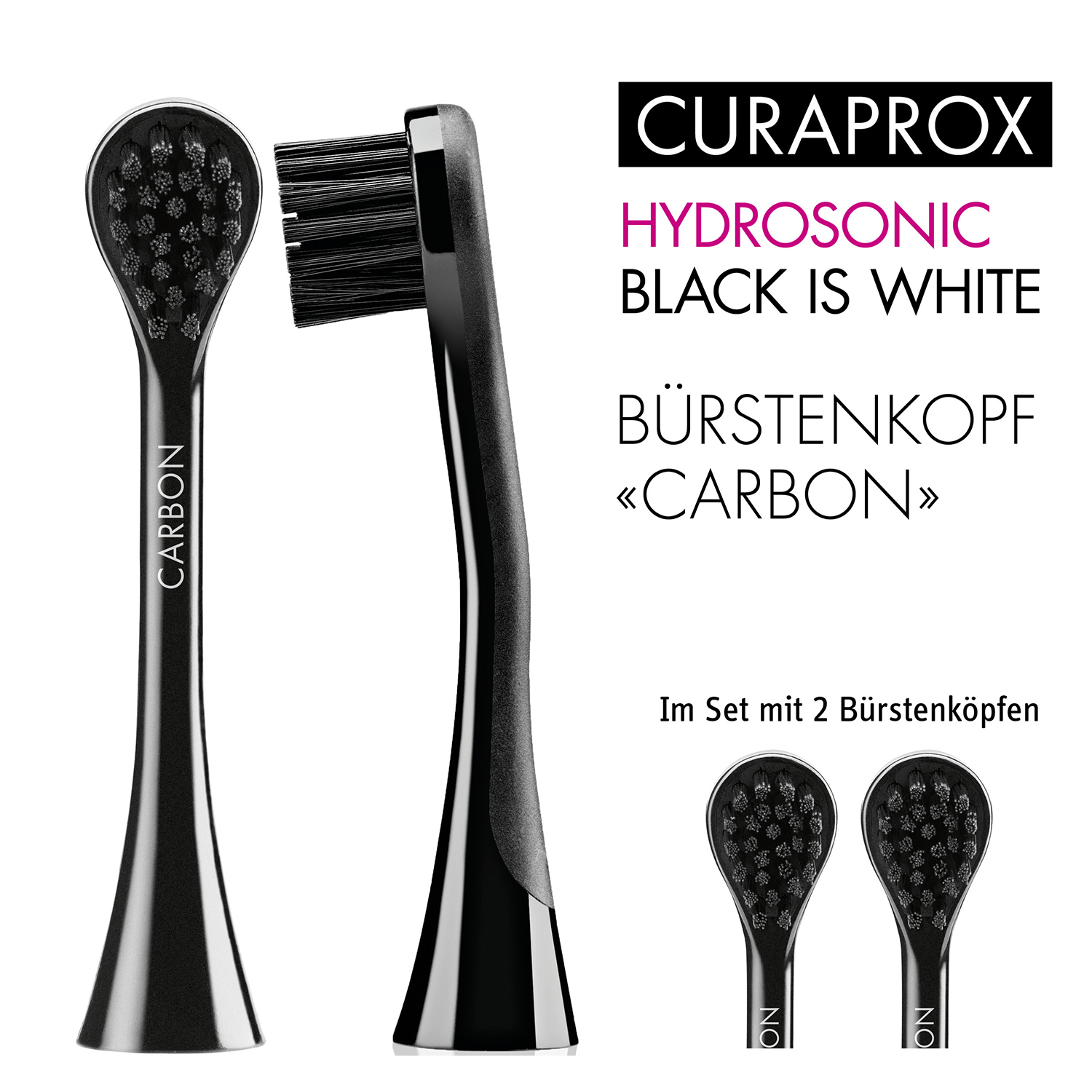 CURAPROX Hydrosonic Aufsteckbürsten Carbon is Black White