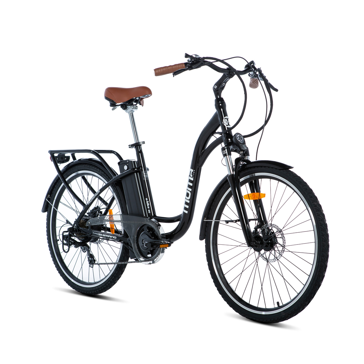 Moma Bikes Bicicleta electrica aluminio shimano 7v frenos de disco batería litio 36v 16ah ebike 26.2 negra e26.2