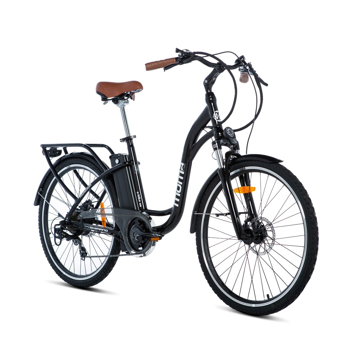 Moma Bikes Bicicleta electrica aluminio shimano 7v frenos de disco batería litio 36v 16ah urbana ebike28.2 doble hidraulicos ion 7vfrenos