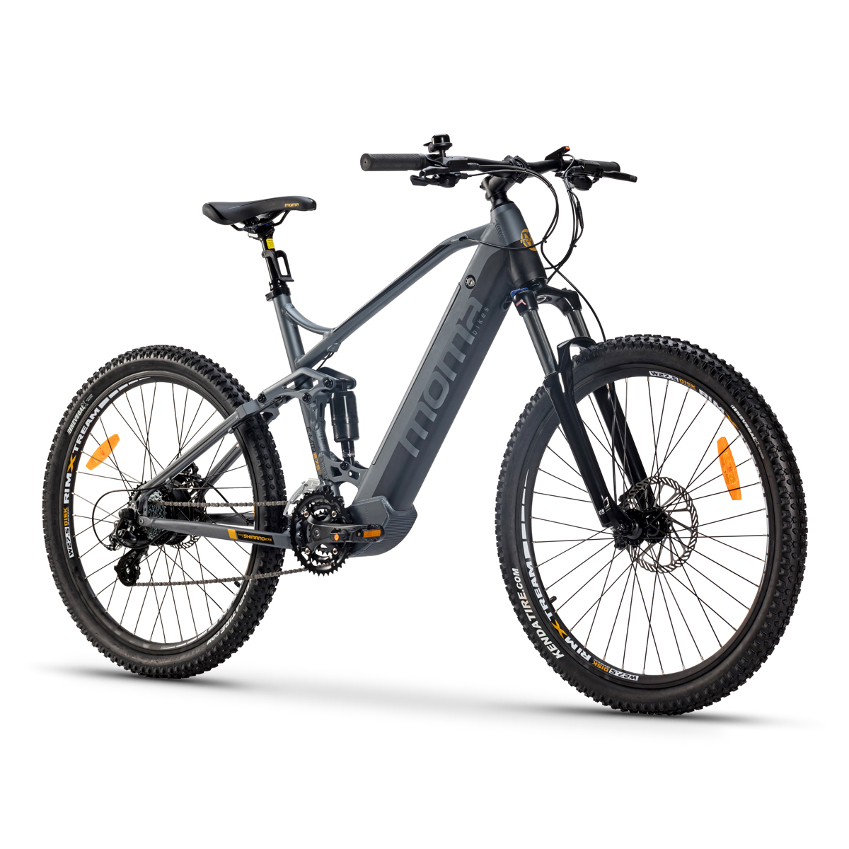 Moma Bikes Bicicleta emtb 27.5 full suspension shimano 24vel frenos litio 48v 13ah 624wh fs de montaña talla lxl emtb27.5 24 doble disco hydraulicos bateria 24v 13ahlxl