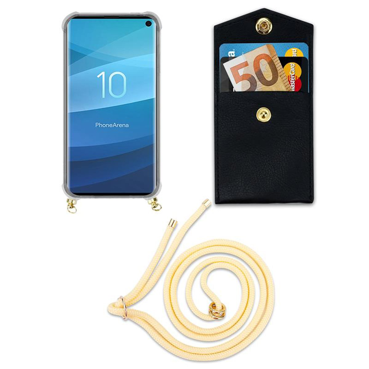 abnehmbarer und Handy S10 Backcover, CADORABO Ringen, Samsung, CREME Kordel Gold Hülle, mit Band 4G, BEIGE Kette Galaxy