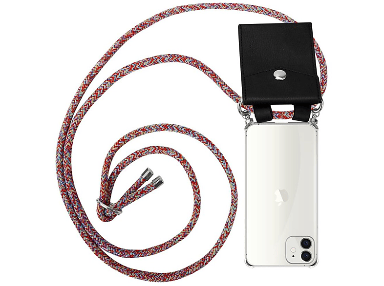 CADORABO Handy Kette mit Silber Ringen, Kordel Band und abnehmbarer Hülle, Backcover, Apple, iPhone 12 MINI, COLORFUL PARROT
