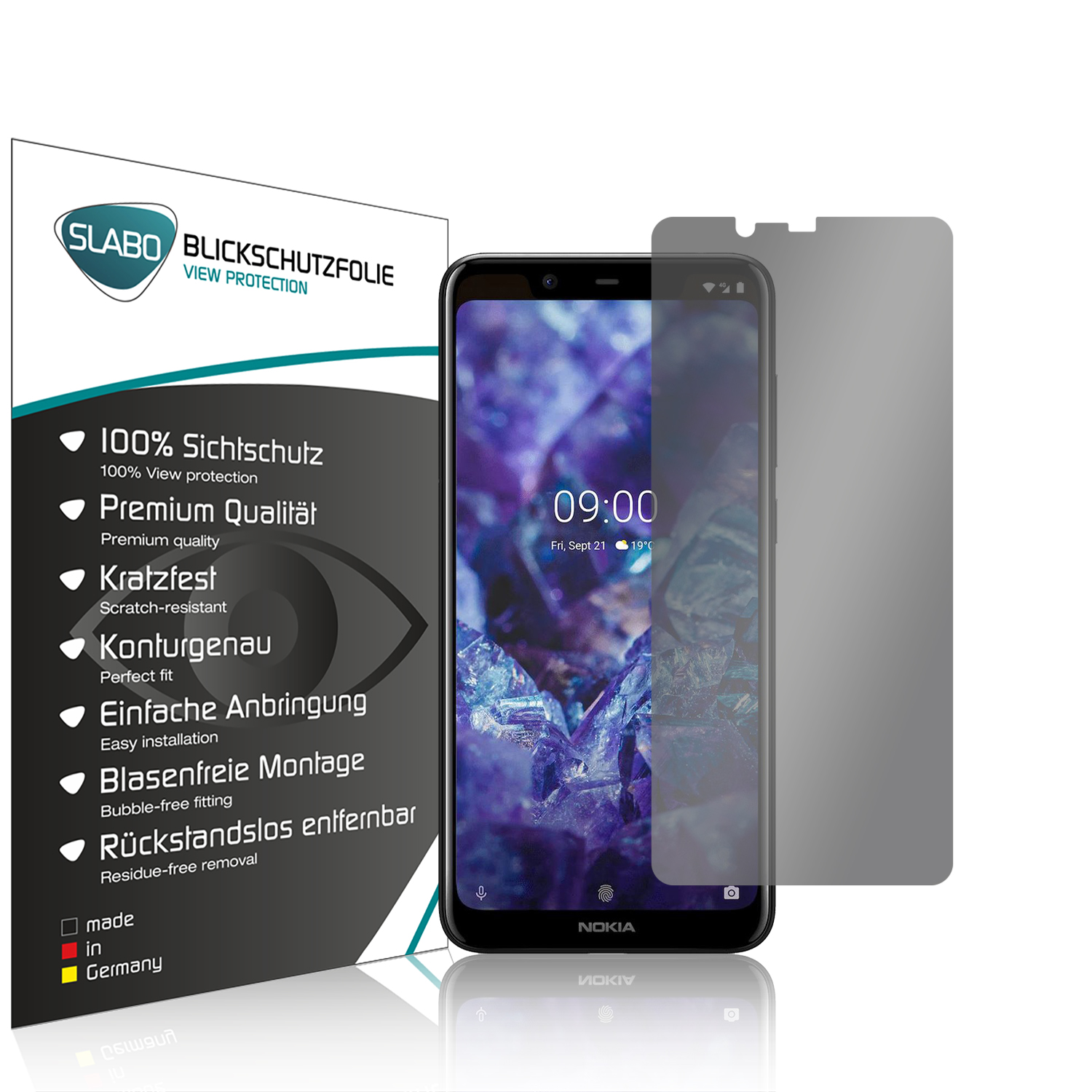 Displayschutz(für Schwarz Protection SLABO Plus View Nokia 360° X5) 5.1 | Blickschutzfolie