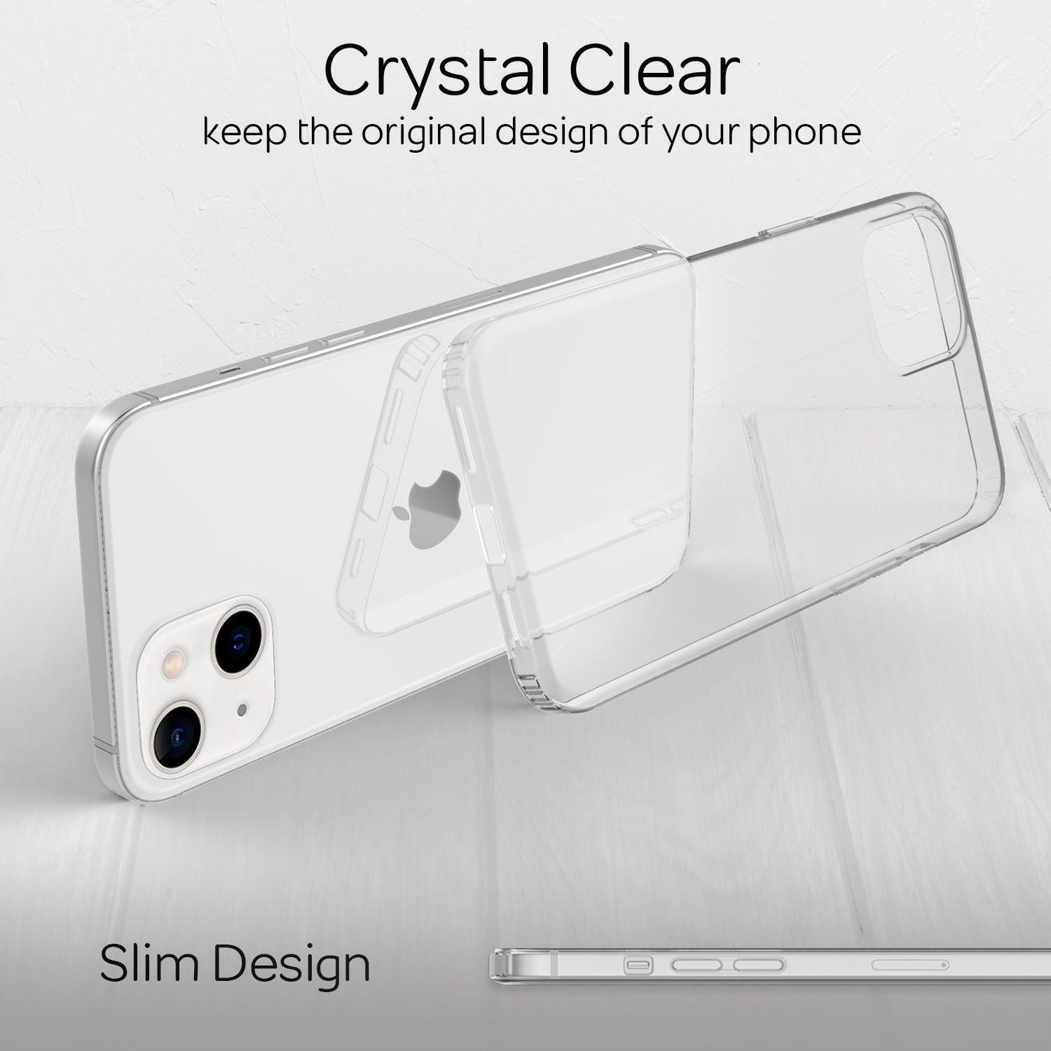 Transparente Handyhülle, die das Design des Telefons zeigt. Schlankes Design und transparente Hülle.