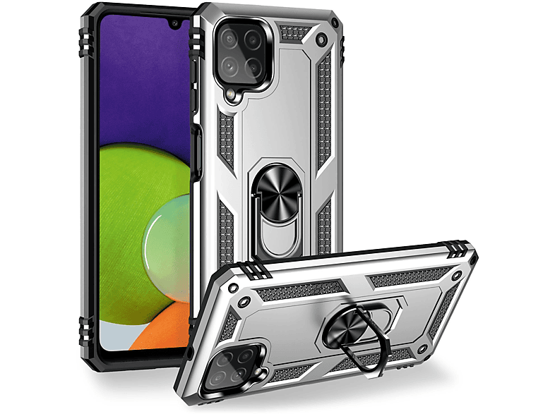 A22, Galaxy NALIA Silber Hülle, Stoßfeste Backcover, Military-Style Samsung, Ring