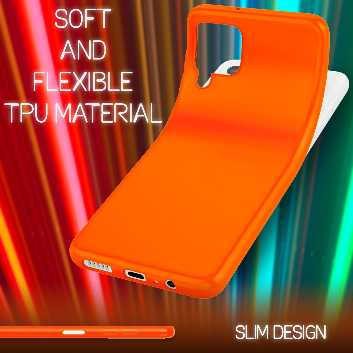Orange Galaxy Backcover, Samsung, Neon Hülle, NALIA Silikon A22,