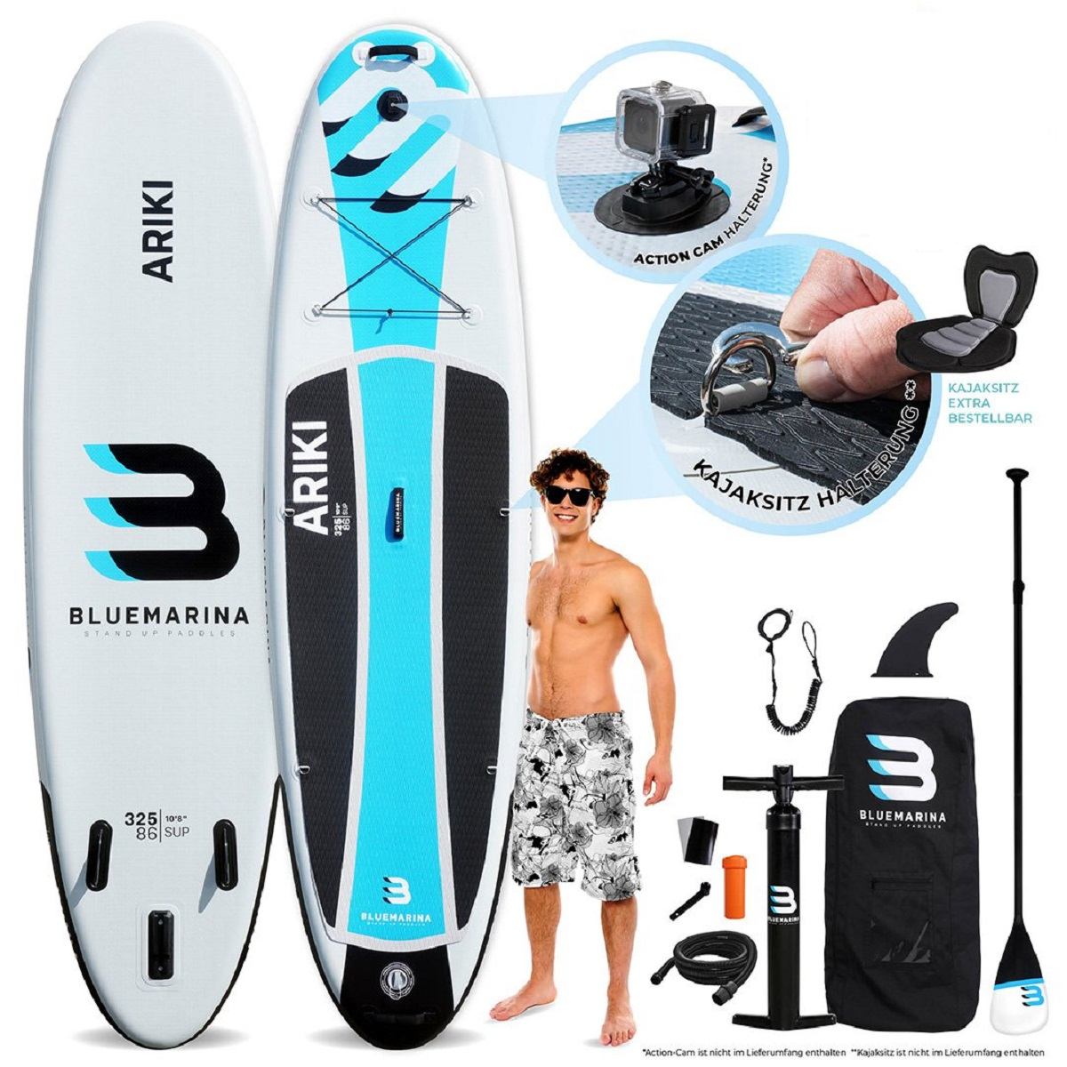 weiß 2022 Stand SUP schwarz Board Ariki blau Up Paddle, BLUEMARINA