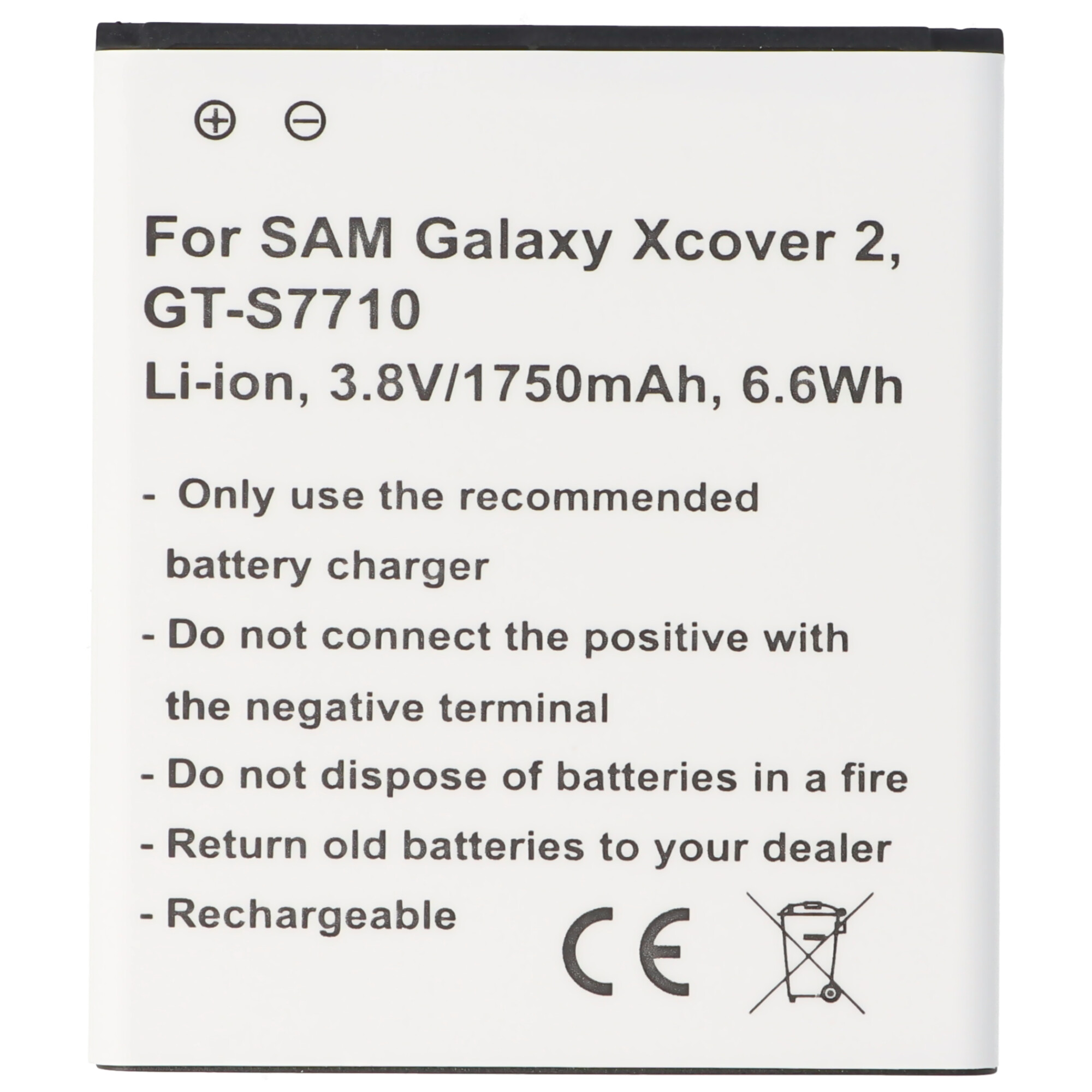 2 Lithium-Ionen EB485159LU Nachbau nur für Galaxy GT-S7710 Li-Ion Handy-Akku, Akku 1750 XCover ACCUCELL Akku passend mAh Samsung -