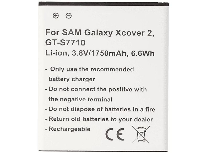 ACCUCELL Samsung Galaxy XCover Handy-Akku, GT-S7710 nur Lithium-Ionen Nachbau EB485159LU - 1750 Akku mAh Li-Ion Akku 2 für passend