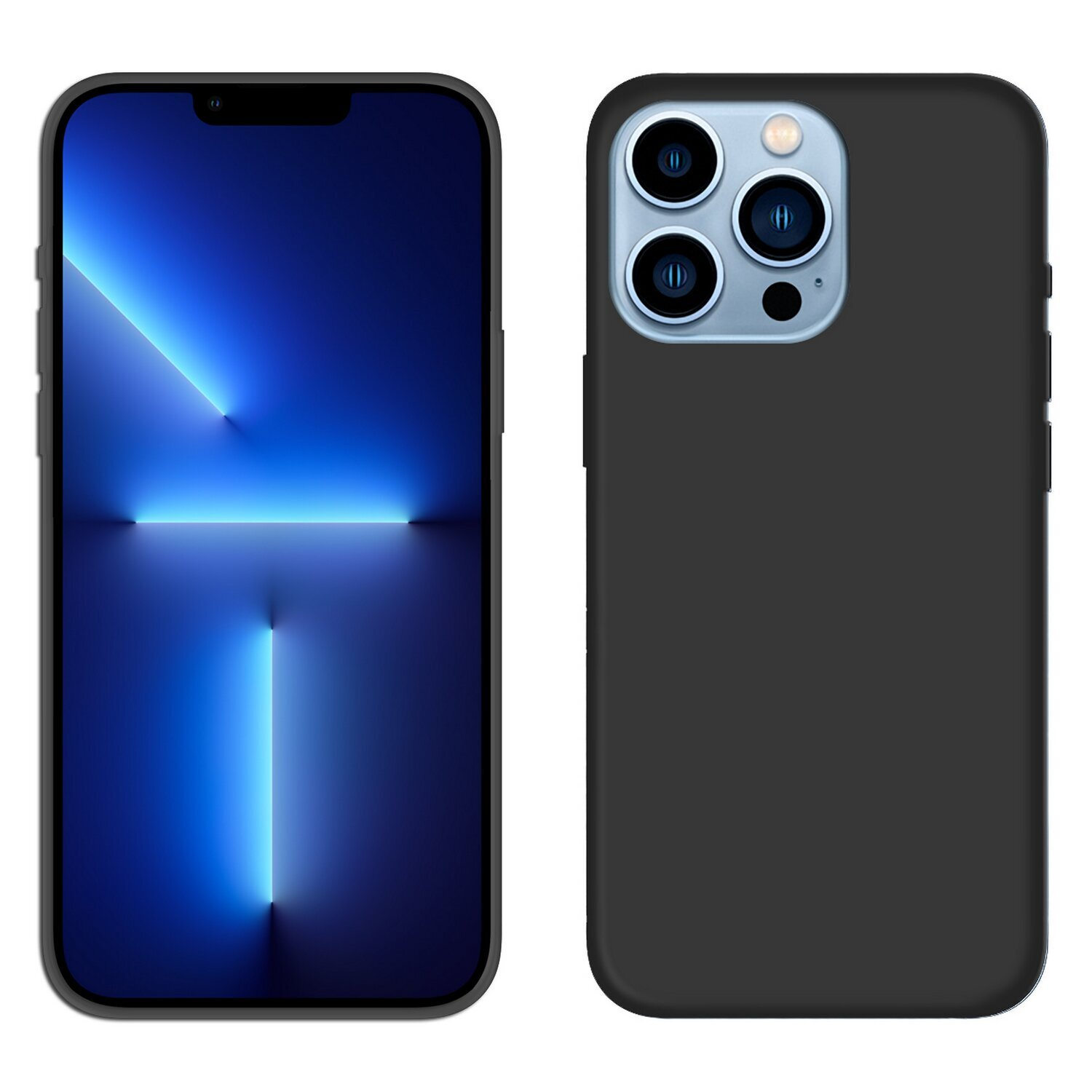 Zwei schwarze Telefone, eins mit blauem Farbverlauf, das andere zeigt die Kamera.