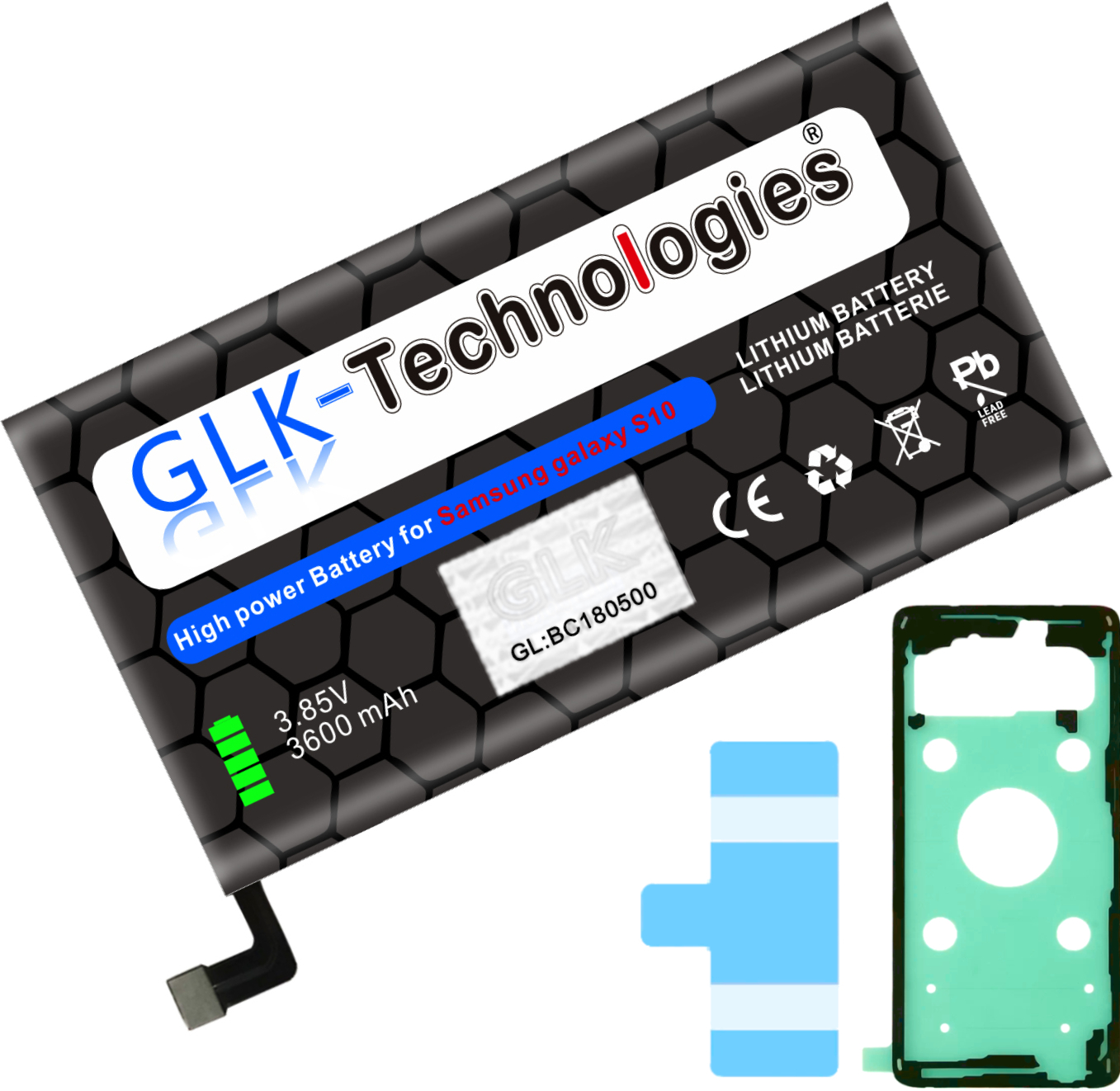 Schwarze Batterie mit Etikett und Aufkleber.