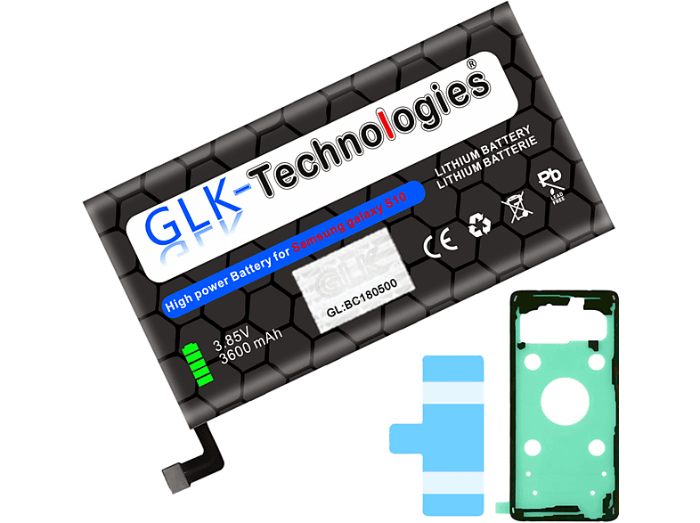 GLK-TECHNOLOGIES High Power Ersatz Akku für Samsung Galaxy S10 G973F EB-BG973ABU | 3600 mAh GLK-S10 Smartphone Akku, Li-Ion, 3.85 Volt, 3600 mAh | Handy Akkus