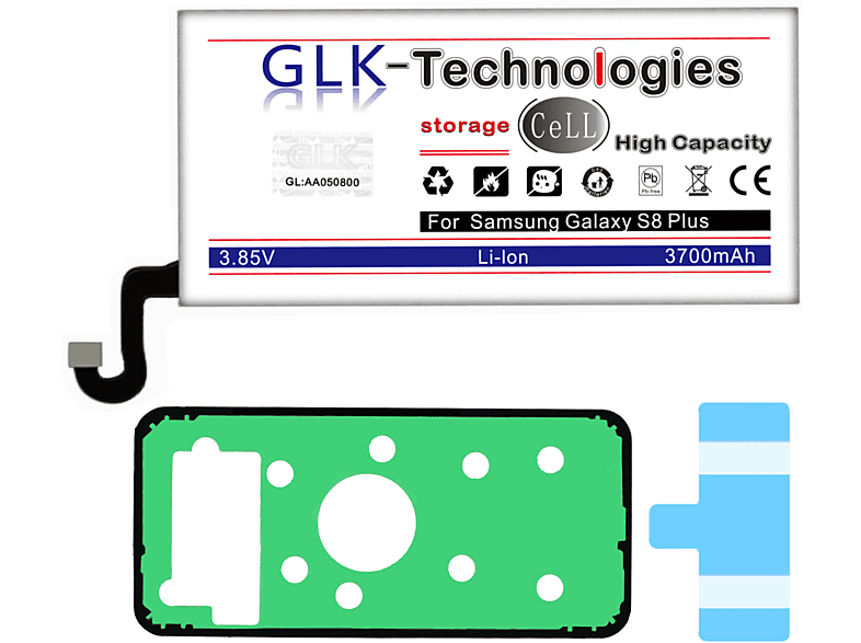 GLK-TECHNOLOGIES High Power Ersatz Akku für Samsung Galaxy S8 + Plus SM-G955F EB-BG955ABE Akku | 3700 mAh GLK-S8P Smartphone Akku, Li-Ion, 3.85 Volt, 3700 mAh