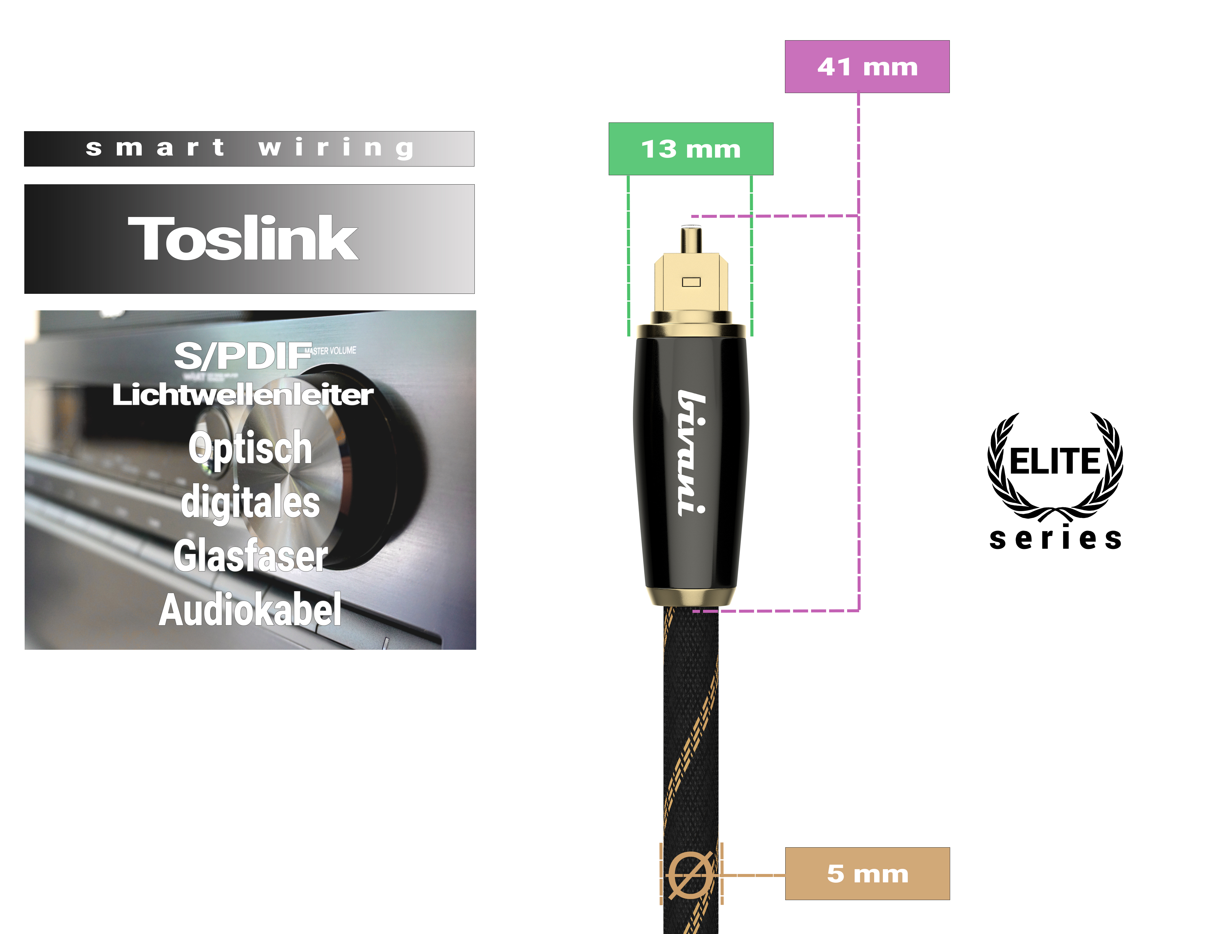 - Premium Toslinkkabel, digitales Elite-Series, optisch BIVANI 1 Glasfaserkabel m