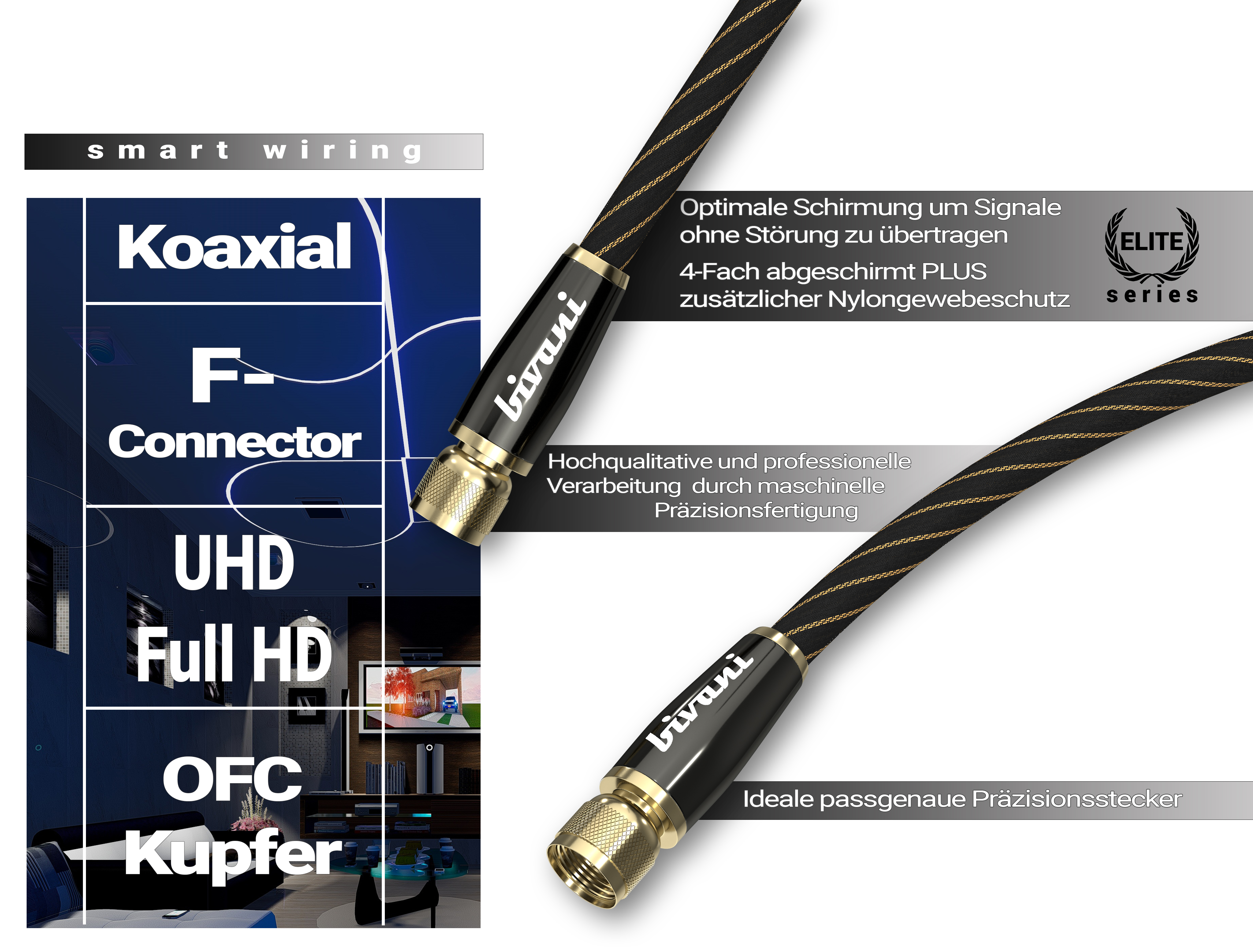Koaxialkabel Premium Elite-Series - Antennenkabel BIVANI F-Stecker SAT