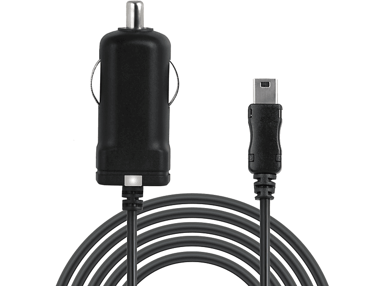 WICKED CHILI MiniUSB KFZ Ladegerät für Navi, Handy und Tablet 150cm / 1000mA / LED Autoladegerät TomTom, schwarz